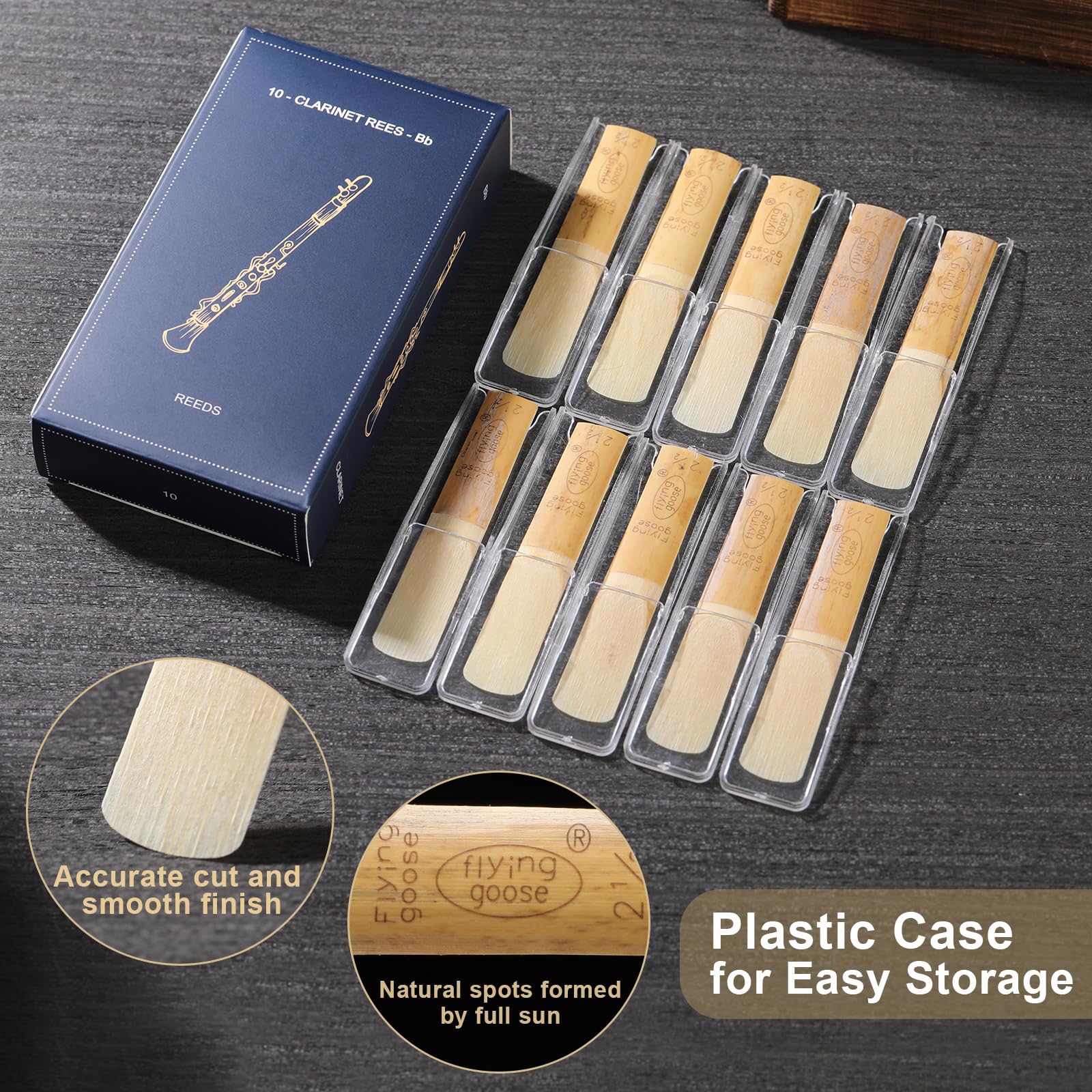 JEEUE Bb Clarinet Reeds Strength 2.5, 10 Pack Traditional Cane