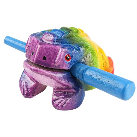 GOGHOST 3.5 inch Frog Guiro Rasp Wooden Instrument (Painted rainbow)