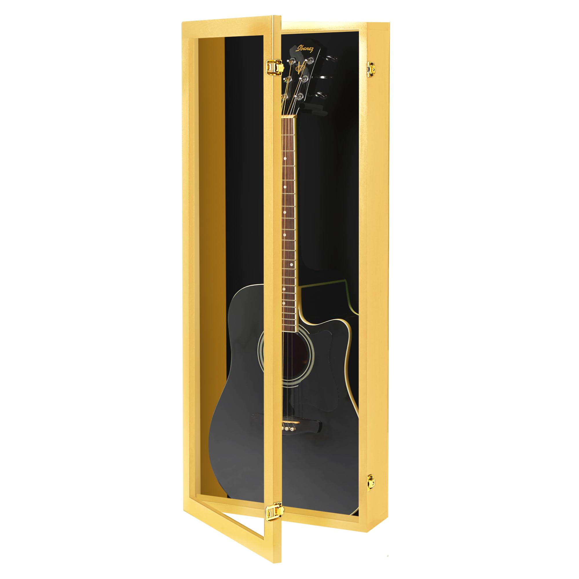 PENNZONI Acoustic Guitar Display Case – Acrylic Acoustic Guitar Case – Guitar Display Case Wall Mount Made from Hardwood Frame & Clear Acrylic – Golden Oak w/Black Felt