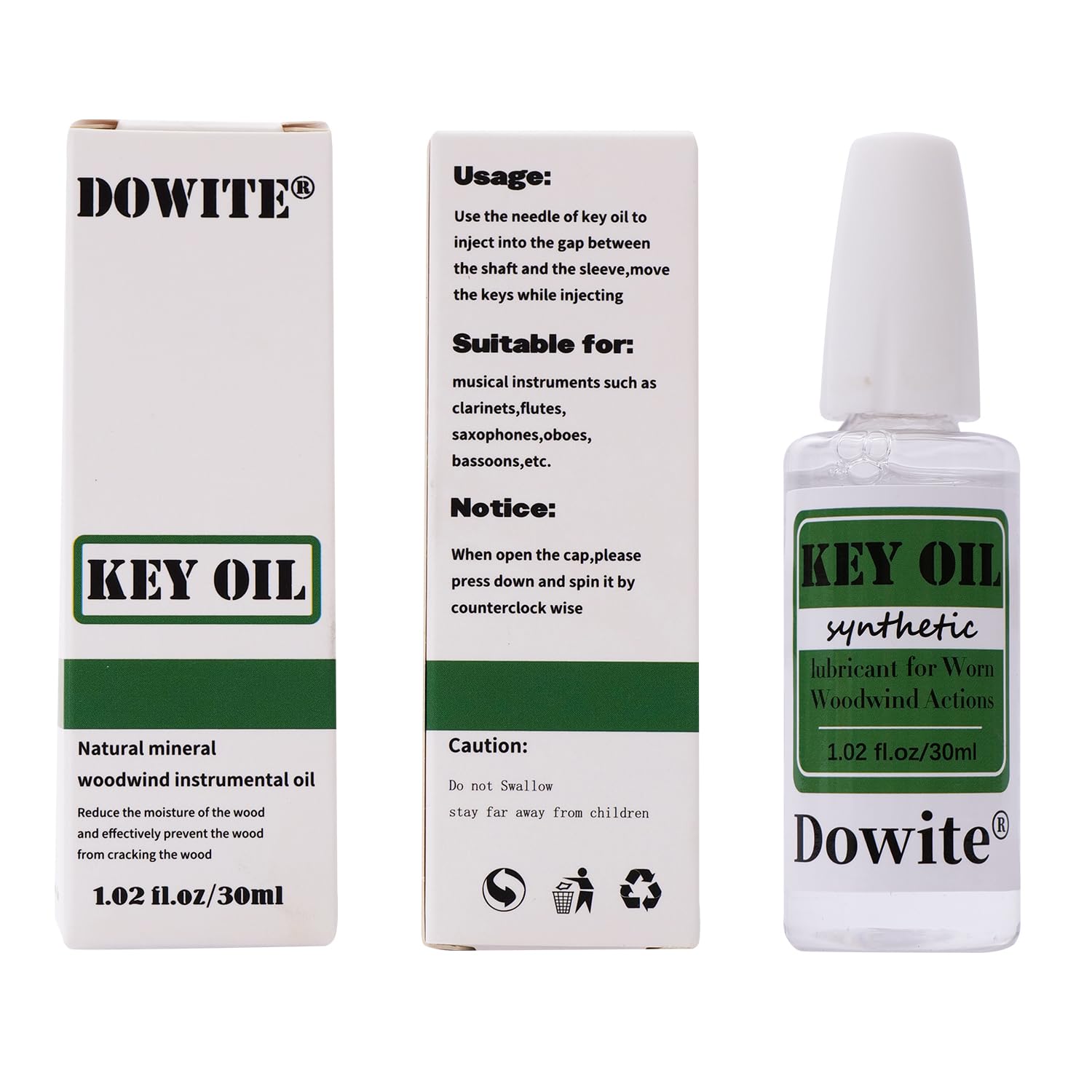 Dowite Synthetic Key Oil for Woodwind Instruments, 30ml (1.02oz) Professional Lubricant for Clarinets, Flutes & Saxophones, Anti-Stick & Long-Lasting Protection, Precision Dropper for Easy Maintenance