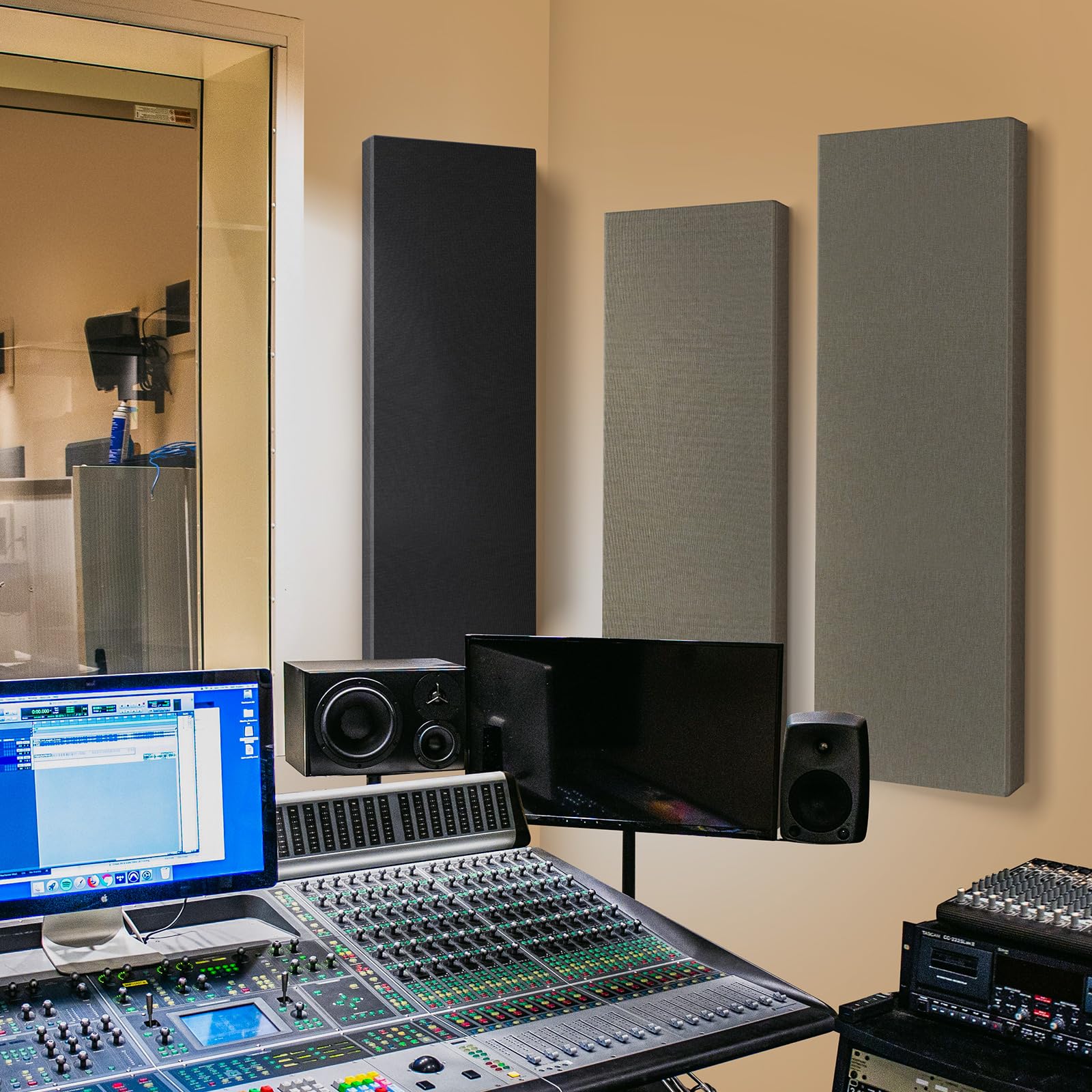23.62″ X 11.81″ Fiberglass Wall Panel, 2 Pack Acoustic Panels, Decorative sound proof panel, Professional Sound Absorbing for Office, Studio, Home Theatre – Black