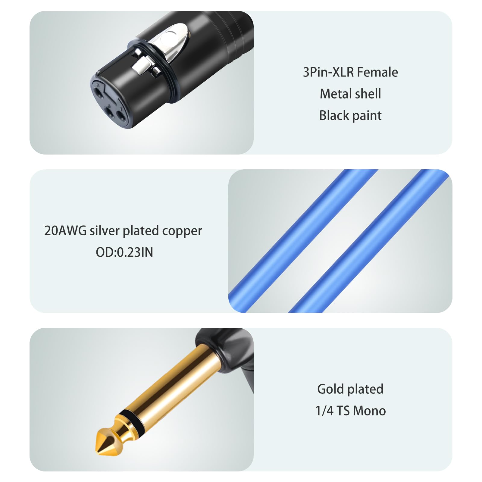 HUALEU 2Pack 3.3Feet XLR Female to 1/4 TS Right Angle,1/4 TS Right Angle to XLR Female Micphone Cable,6N OFC+Silver Plated HI-END Audio Cable for Micphone Mixer