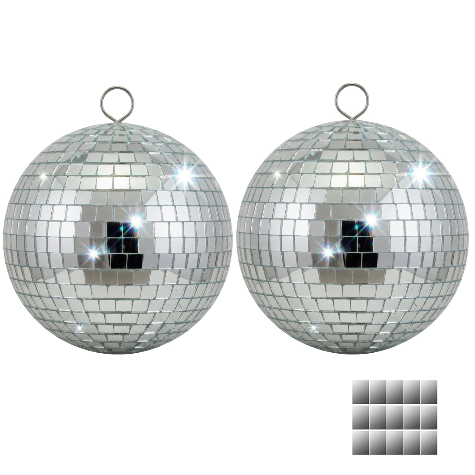 EELLAO 2pack 4inch Disco Ball Small Mirror Balls Hanging Disco Balls for Party Decorations, Weddings, Events, (4inch Disco Ball x 2pcs, Replacement Mirror x 15pcs)