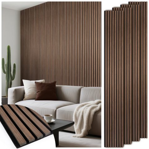 LARWORKS 4 Pack 108’’x12.6’’ Fluted Acoustic Wood Slat Wall Panels, Walnut