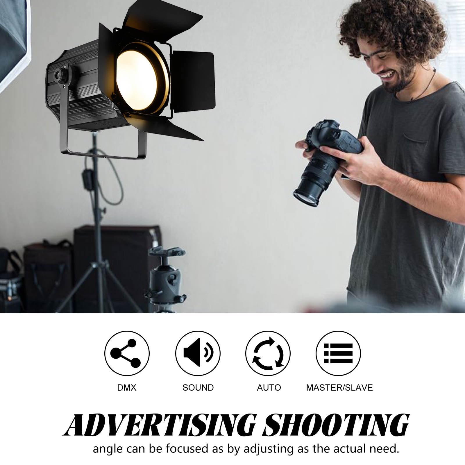 DJXFLI COB Stage Lights with Barn Doors, COB Par Light 200W LED RGBWAUV DMX512 Master-Slave Sound DJ Lighting Spotlight Fresnel for Church Concert Wedding