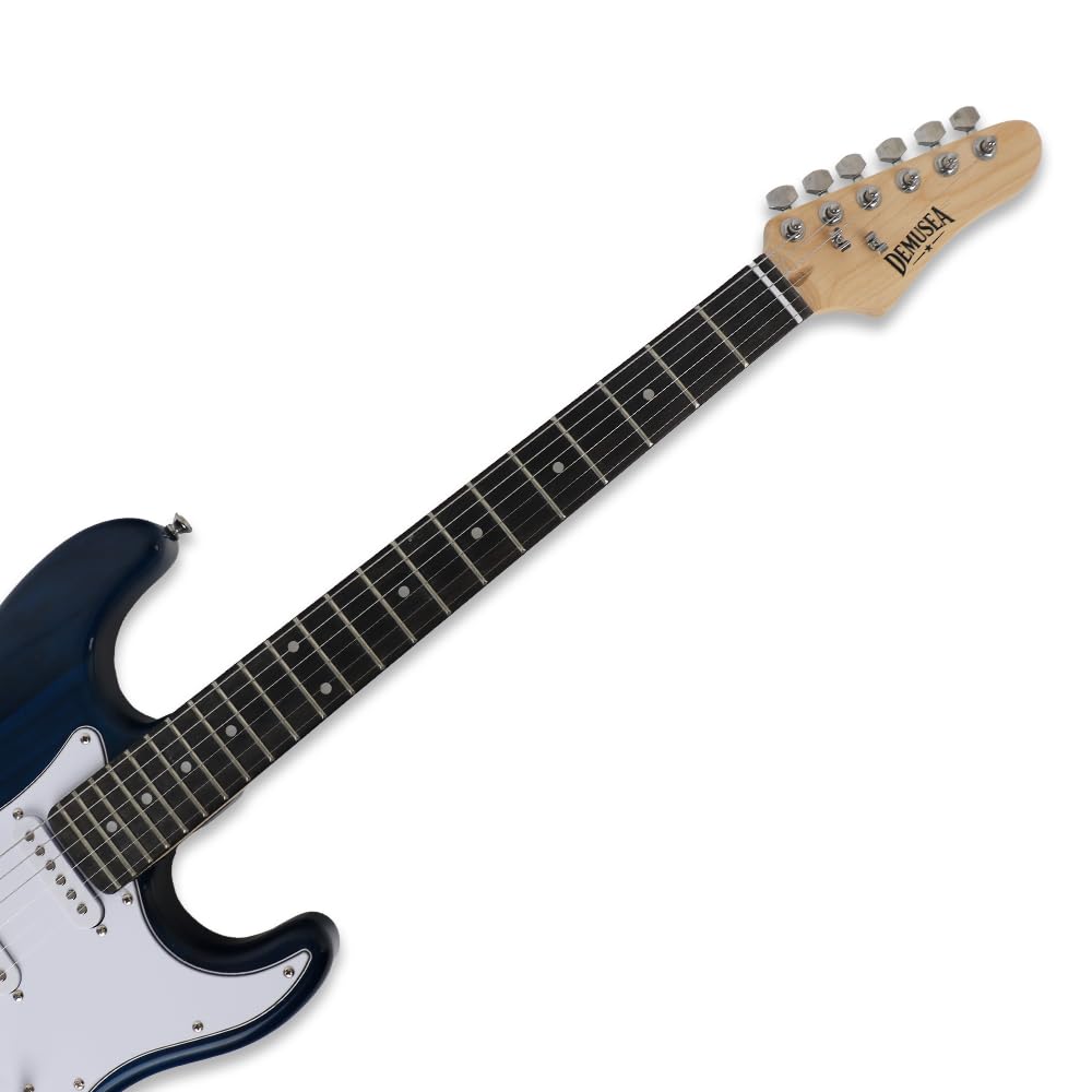 Trans Blue Electric Guitar With 20W Amplifier Set SSS Pickup Single Tremolo Solid Wood Build Starter Practice Bundle Kit(ST, Trans Blue)