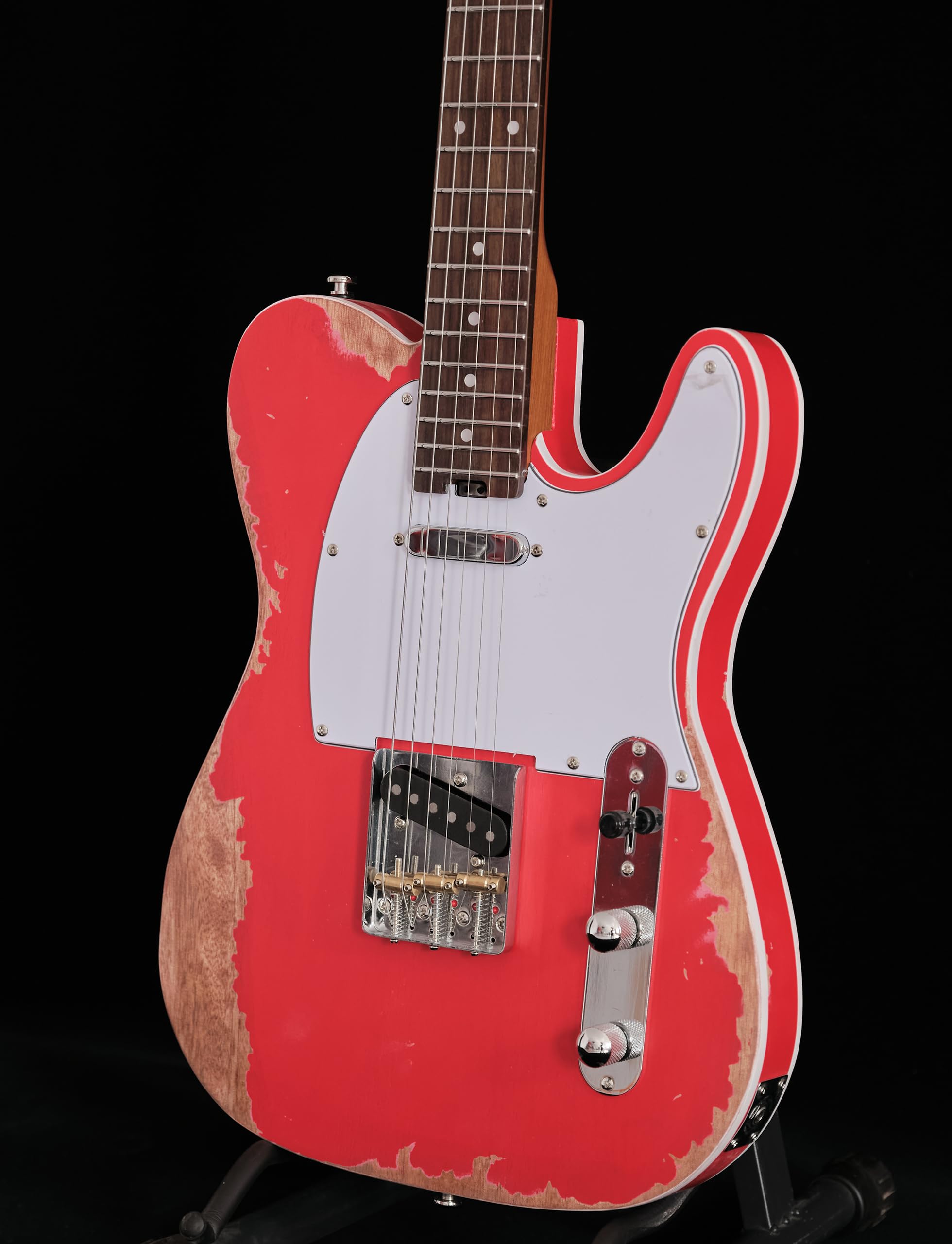 KGD Relic electric guitar mahogany body carbonized maple neck rosewood fretboard 6-string solidbody electric guitar S-S pickupsbrass barrel saddle bridge (Fiesta Red)