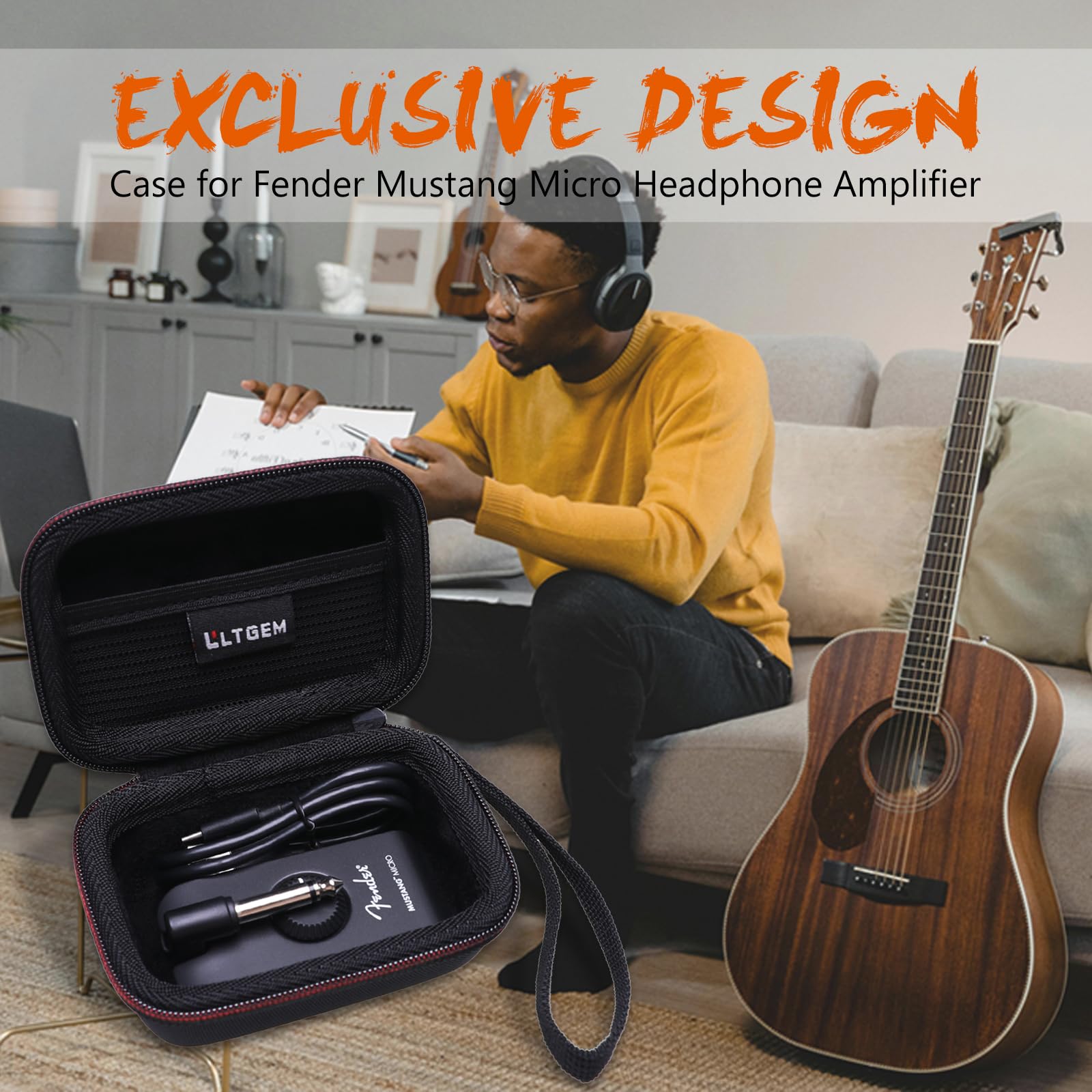 LTGEM Carrying Case for Fender Mustang Micro/Mustang Micro Plus Headphone Amplifier (Case Only)