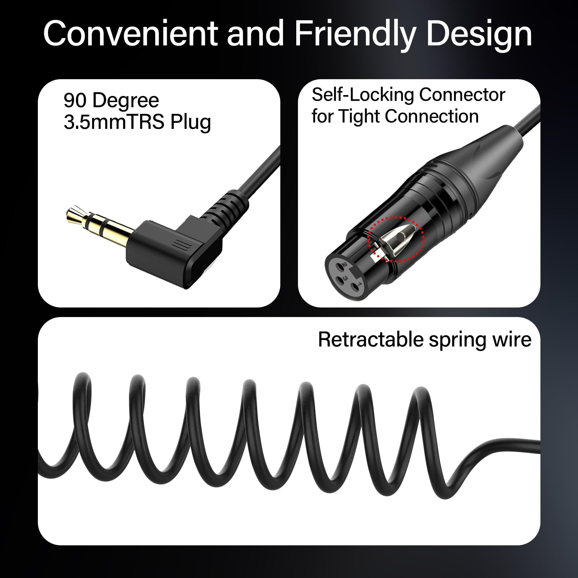 JSADZKJ Right Angle 3.5mm to XLR Aux Cable Coiled 1/8 Inch Jack Stereo to XLR Female Cord Adapter 90 Degree Angle 3.5mm to XLR 90 Microphone Cable for Laptop.Microphone.Amplifier.0.98Ft