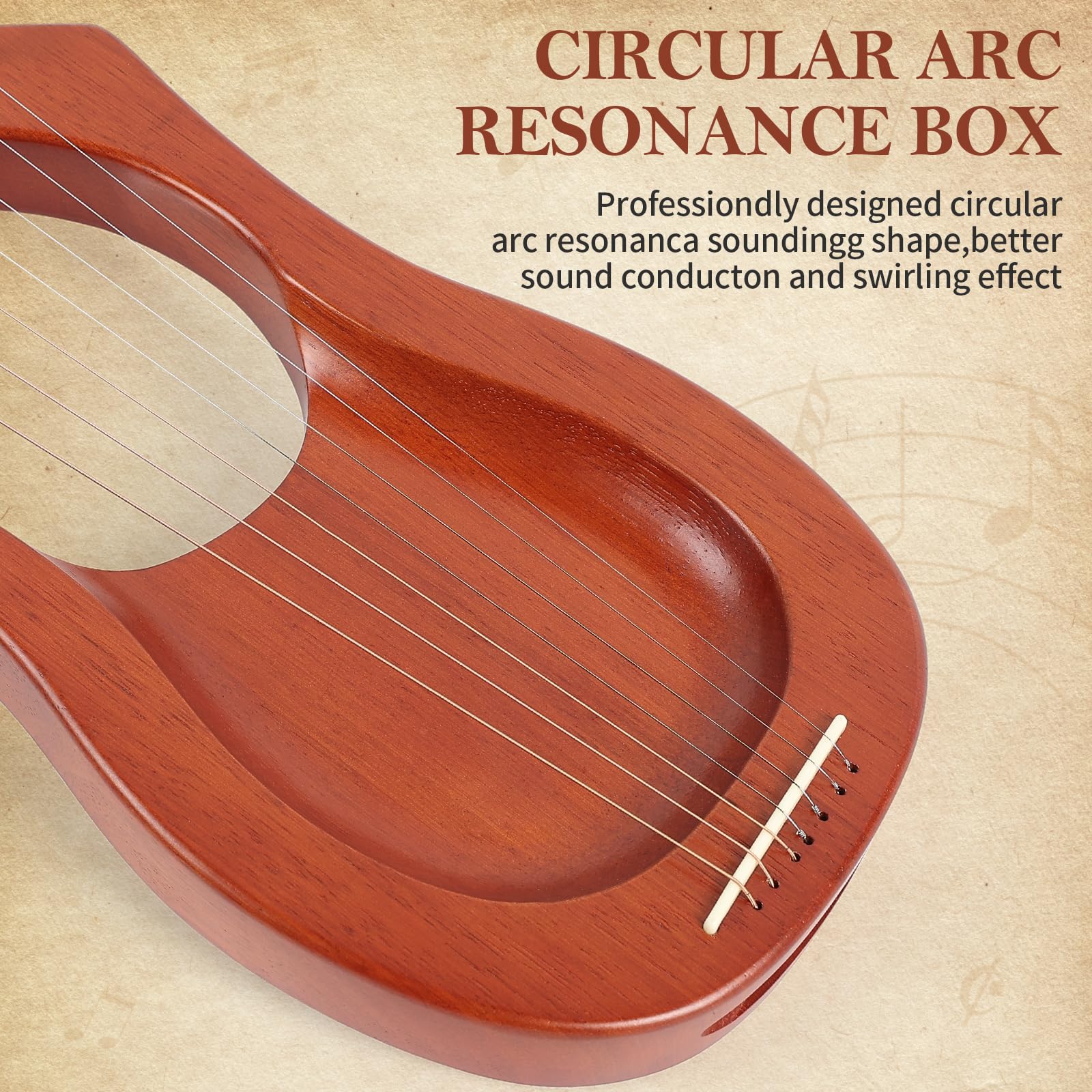 Lotkey 7 String Concave Lyre Harp, Handcrafted Solid Okoume Wood Harp for Beginners, Musical Instrument Portable Gift with Storage Bag, Tuning Wrench & Spare Strings for Kids & Adults.