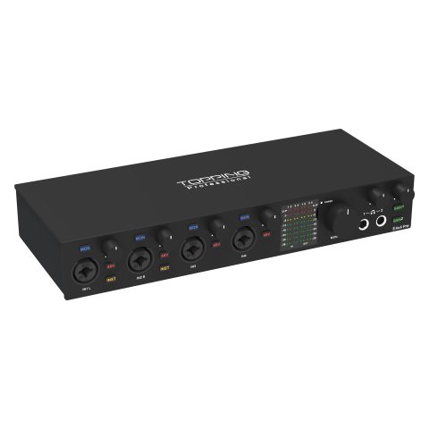 TOPPING E4X4 Pre USB Audio Interface – Dual USB-C Ports, 24bit/192kHz, 4IN/4OUT, Dual Headphone Outputs, Low Noise, Real-Time Monitoring, Mixer, for PC, Mac, iPhone, Professional Recording(Black)