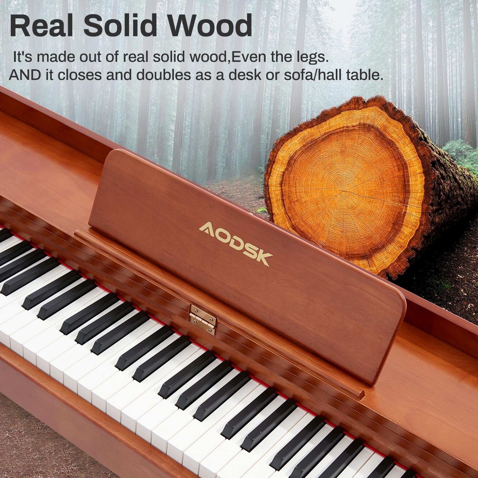 AODSK Weighted 88-Key Digital Piano, Solid Wood Frame, with Stand & 3-Pedal