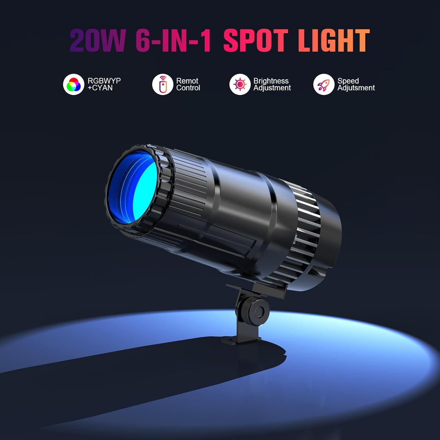 20W Pinspot Light with Remote,RGBWYP+Cyan LED Beam Spot Lights,Ultra Bright Mirror Disco Ball Spotlight Stage Light for DJ Disco Party Bar Club Show Wedding Children’s Theater (Black, 2 Pack)