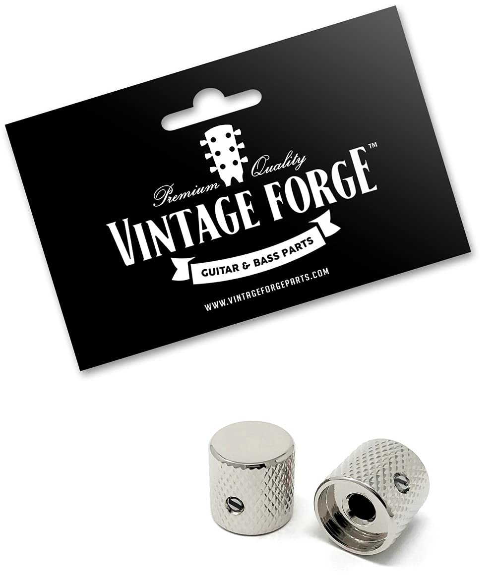 Vintage Forge Nickel Flat-Top Barrel Knobs for Fender Telecaster Guitar and Precision P-Bass (Set of 2) 1/4 Inch Solid Shaft BK30US-NKL