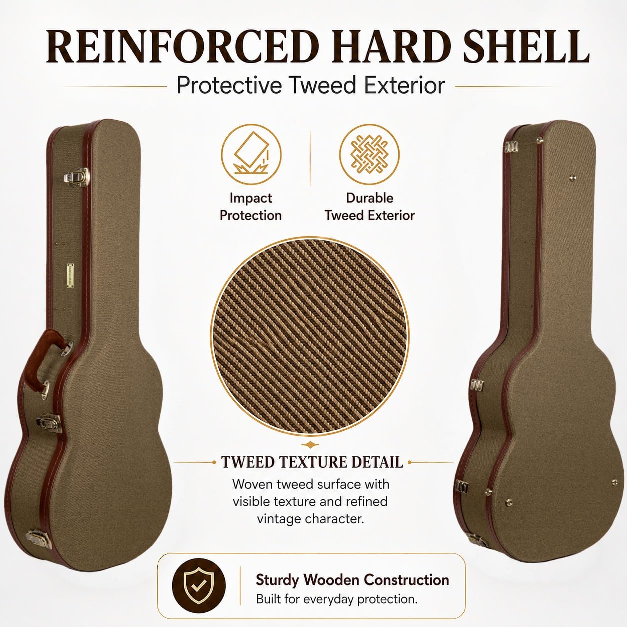 Crossrock Master Series Acoustic Guitar Case for Martin D-28 / Grand Auditorium | Olive Green Eco Tweed Fabric, Re-Engineered Shell, Leather Handle & Forest Green Velvet Interior(CRW720D28OG)