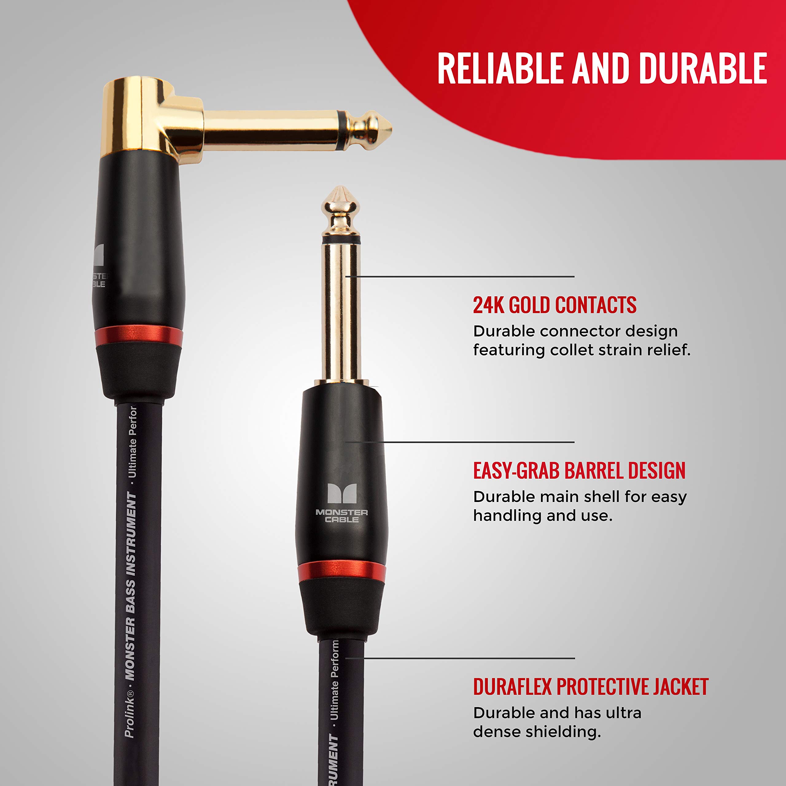 Monster Prolink Bass Instrument Cable – 21 ft – Right Angle to Straight (MBASS2-21AWW)
