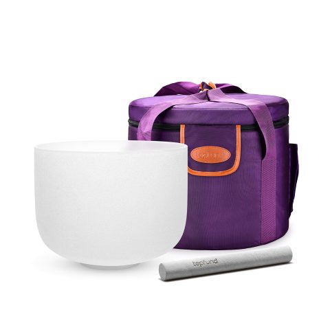 TOPFUND 432Hz D Note Crystal Singing Bowl Sacral Chakra 10 inch with Heavy Duty Carrying Case and Suede Mallet