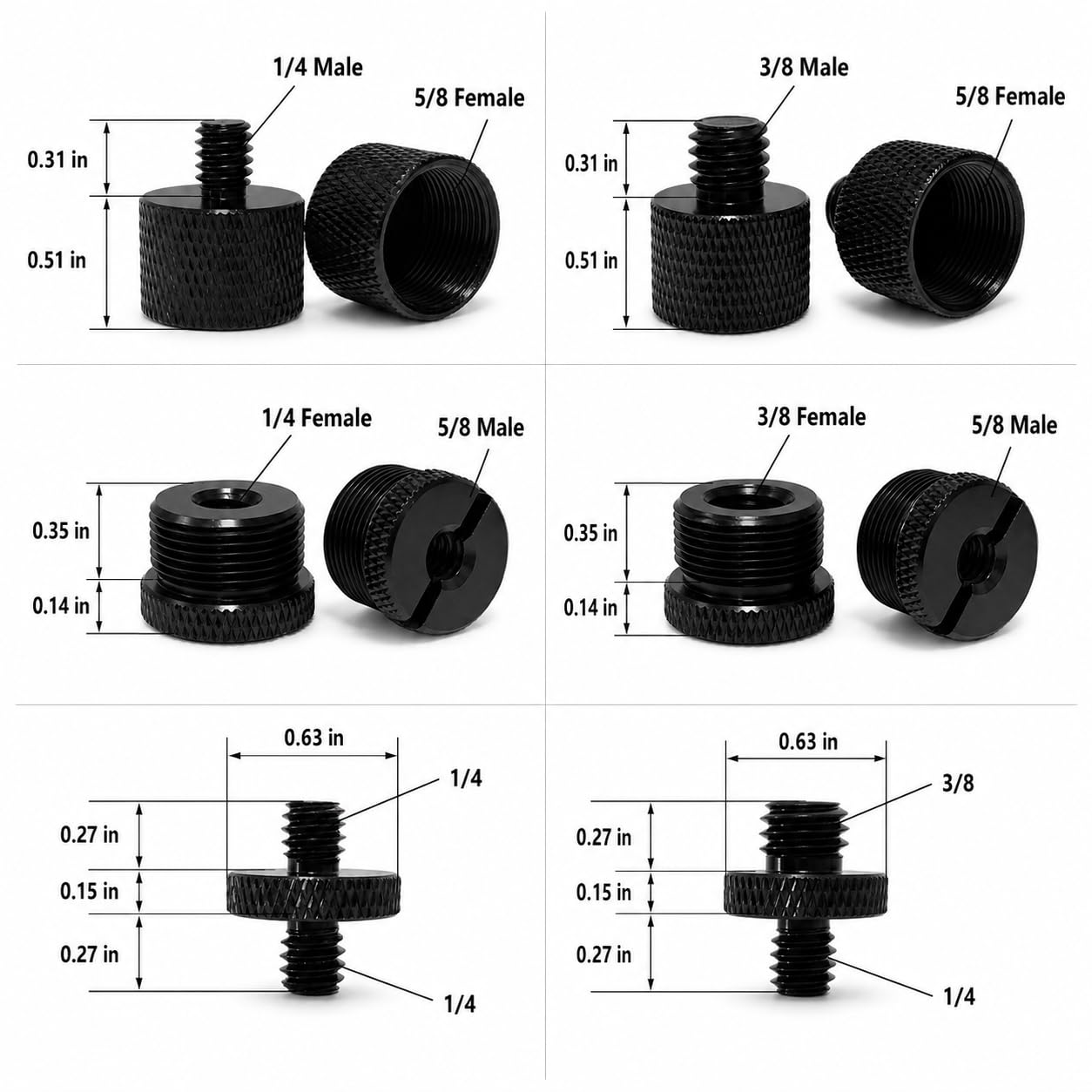 16 Pack Mic Stand Adapter Kit with Extension Tubes, 1/4, 3/8 and 5/8