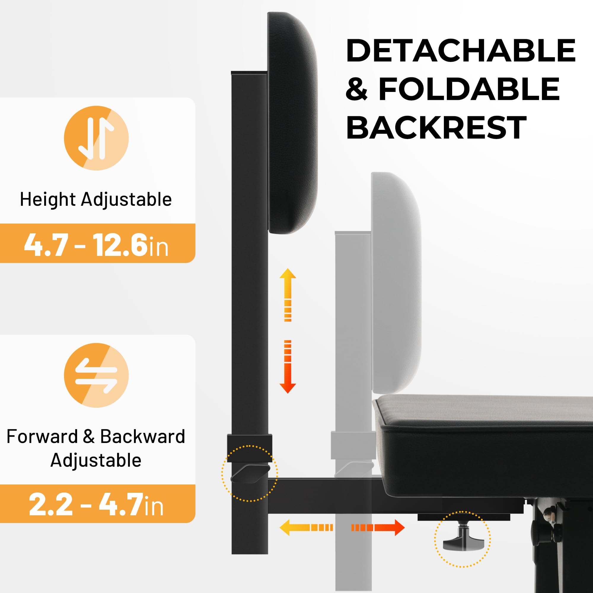 CAHAYA Foldable Adjustable Piano Bench: Portable Keyboard Stool 200kg Capacity Height & Backrest Adjustable for Kids/Adults Perfect for Home Studio Teaching & Outdoor Performances