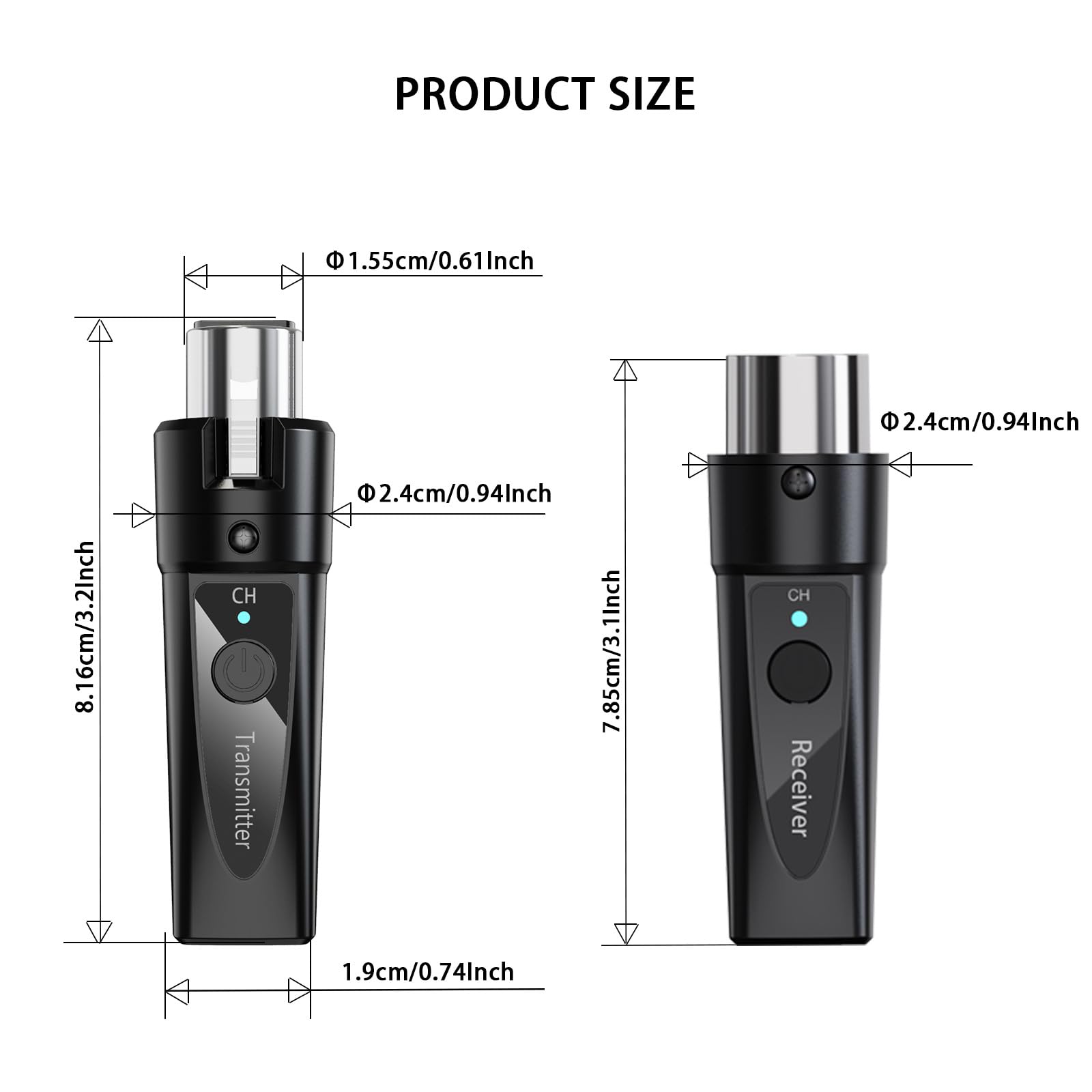 LANLison Wireless XLR Microphone System 1 Transmitter & 1 Receiver 2.4 GHz Digital Wireless Mic Kit for Dynamic & Condenser Mics (Phantom Under 24 V) Ultra-Low Latency, 4 Selectable Channels