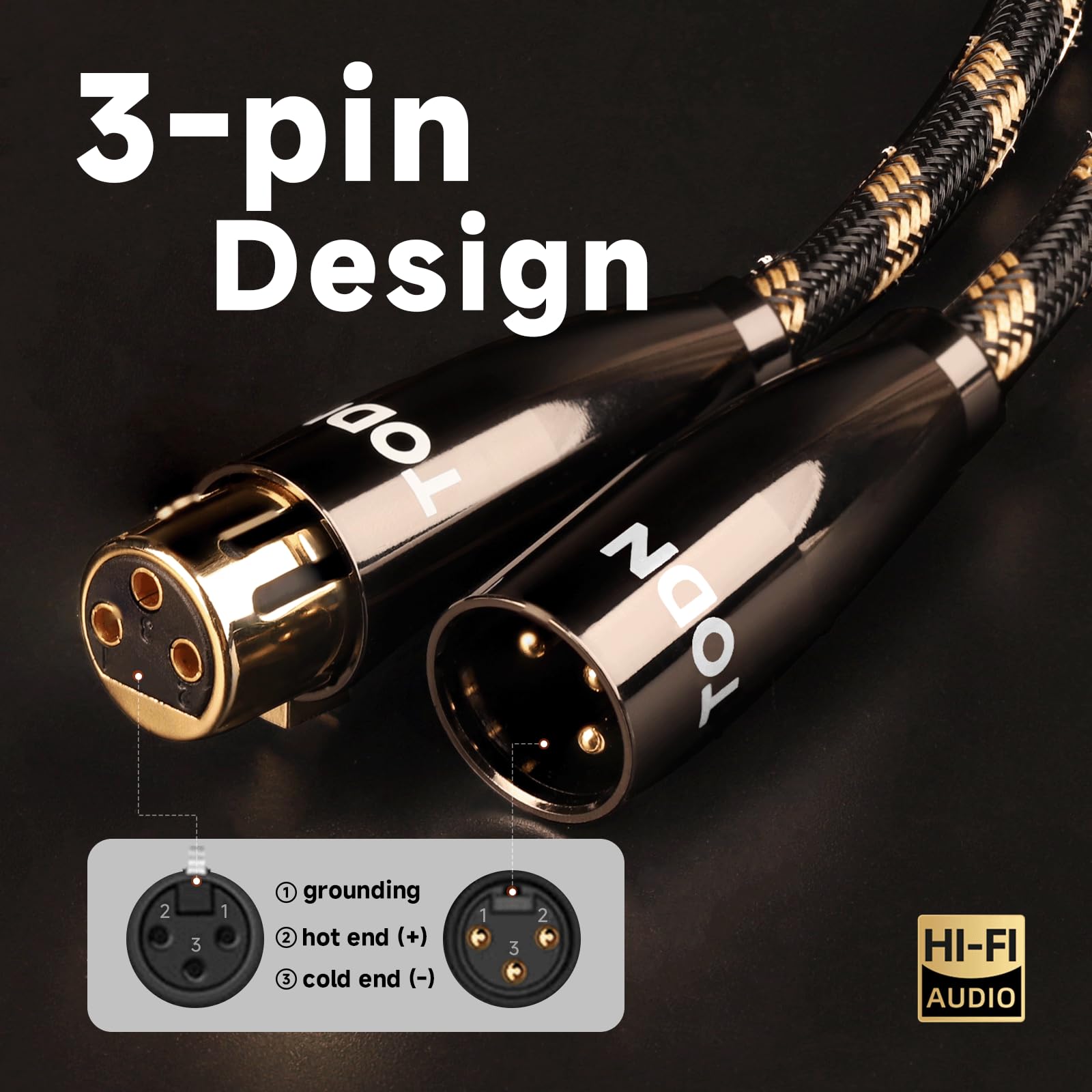 TODN HiFi Balanced Interconnect XLR Mic Cable for Audiophile, Shielded Microphone Cable, OFC Core, Male to Female, 6.5ft/2m