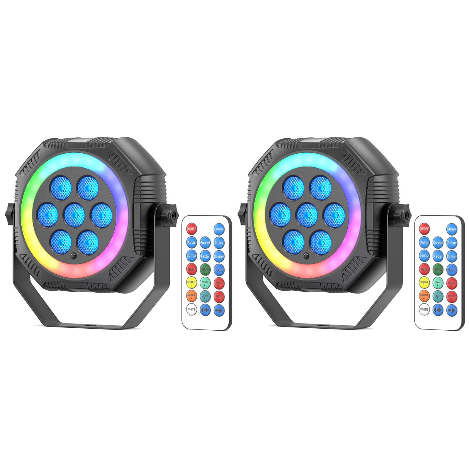 Stage Lights Mini RGB Battery Powered Uplights LED Rechargeable Par Can Lights with Halo, Sound-Activated Auto Wireless Uplights for Events Indoor Outdoor Party Wedding Stage Lighting(2 Pack)