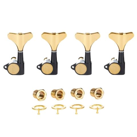 KAISH Lefty 4 String 18:1 Sealed Bass Tuners Left Handed Bass Guitar Tuning Keys Tuning Machine Heads for Ibanez/Yamaha Style Acoustic/Electric Bass Black with Gold