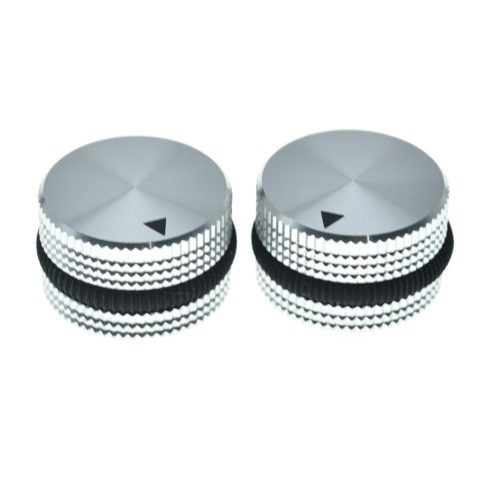 KAISH 2pcs 63/64″(25mm) Diam. Aluminium Potentiometer Knobs 1/4″ Universal Metal Pot Knobs for Guitar/Bass/AMPS Amplifier/Power Amplifier/Preamps/Audio Equipments Silver with Black Rubber o-ring