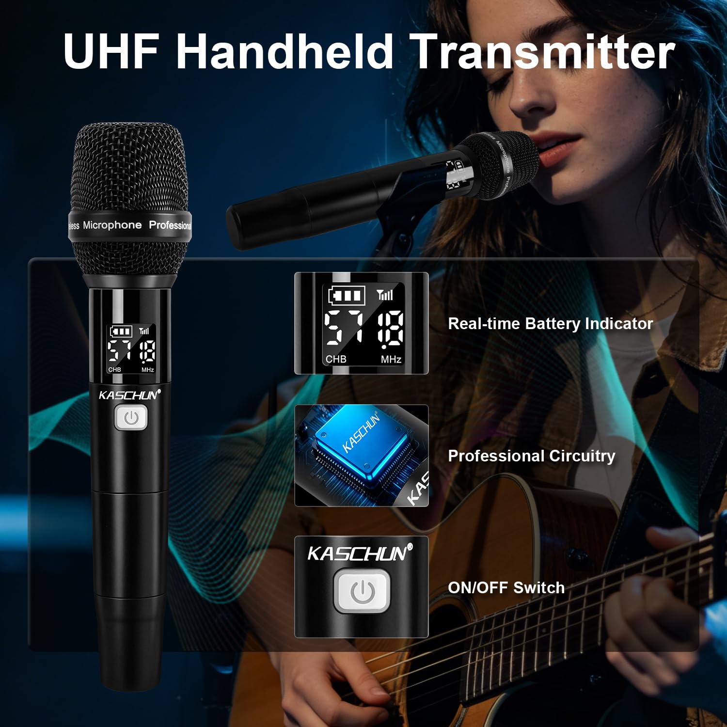 Kaschun Dual UHF Auto Scan Handheld Wireless Microphone System