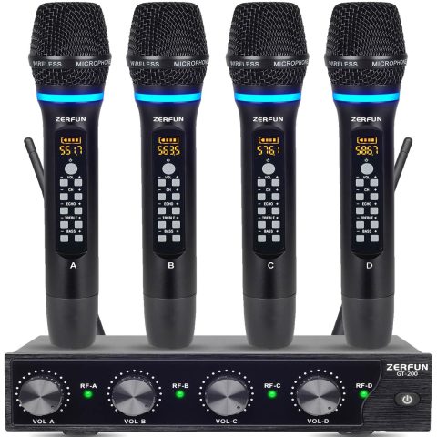 ZERFUN 4 Channel Rechargeable Wireless Microphone System (GT-200)
