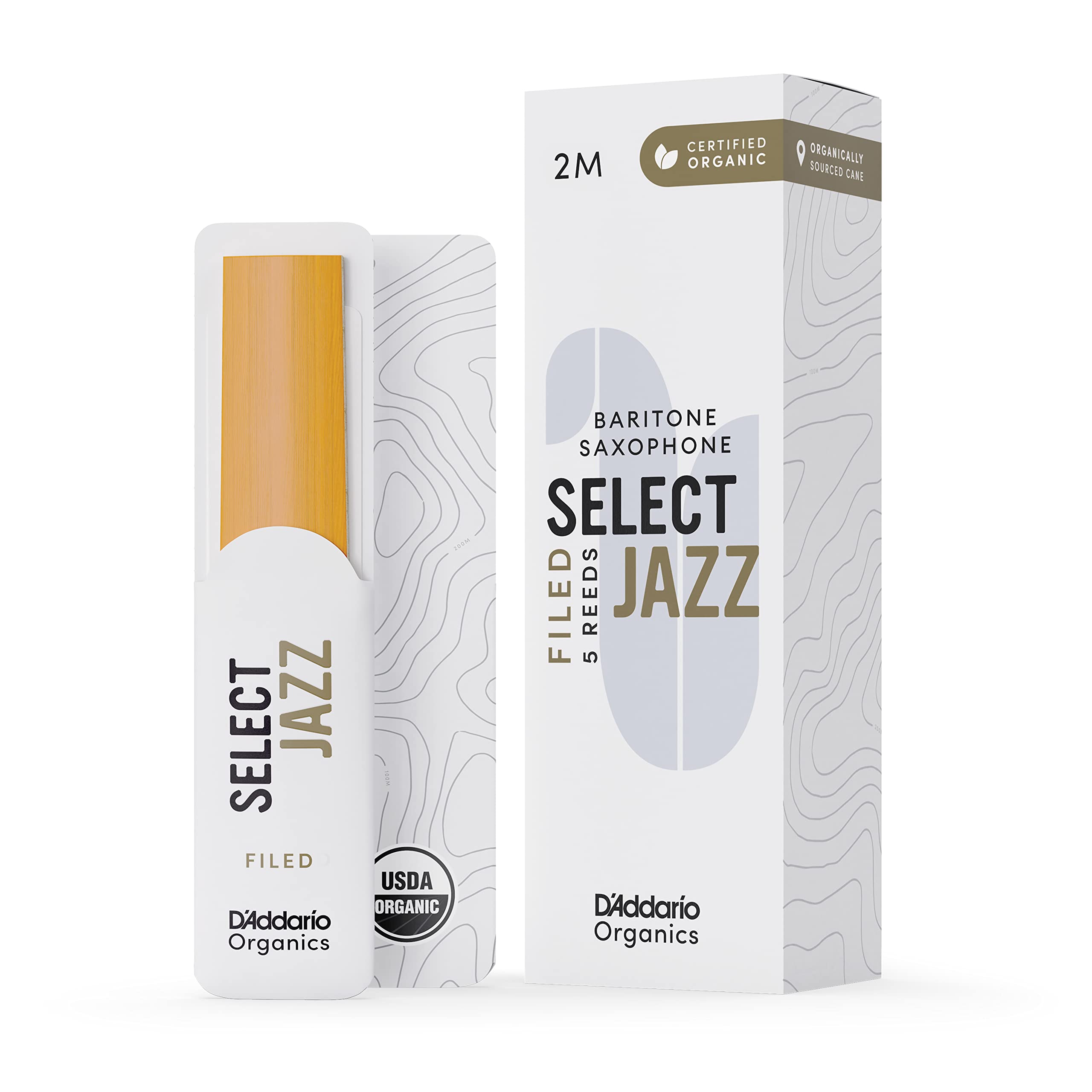 D’Addario ORSF05BSX2M Organic Select Jazz Filed Baritone Saxophone Reeds – Sax Reeds – Individually Sealed – 2 Medium, 5 Pack