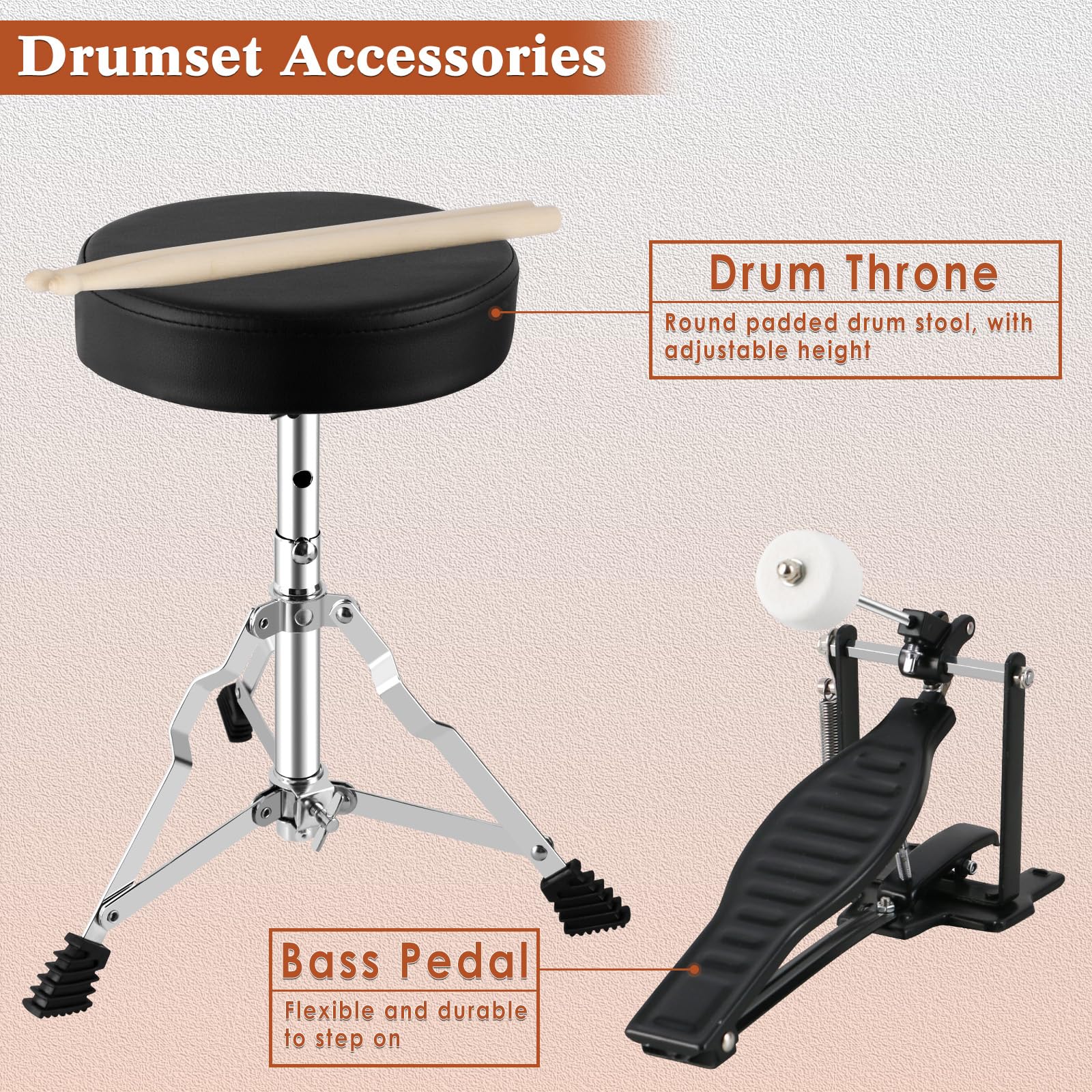 EASTROCK 3 Piece 14” Junior Drum sets for Drummer,Wood
