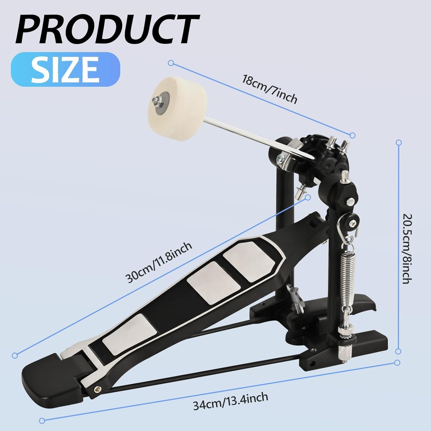 Tipatyard Single Bass Drum Pedal Single Pedal for Drum Set Kit and Electronic Drums | Single Chain