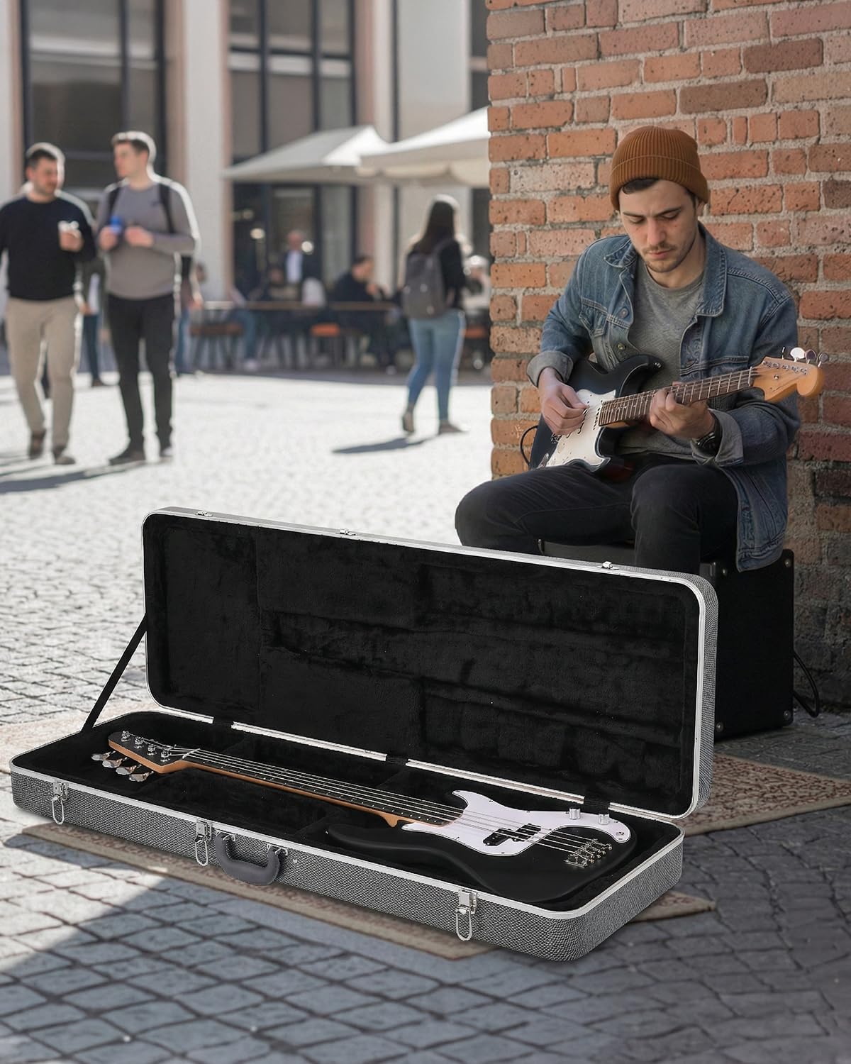 Ktaxon Bass Guitar Hard Case with Lock Latch and Soft Padding, Grey
