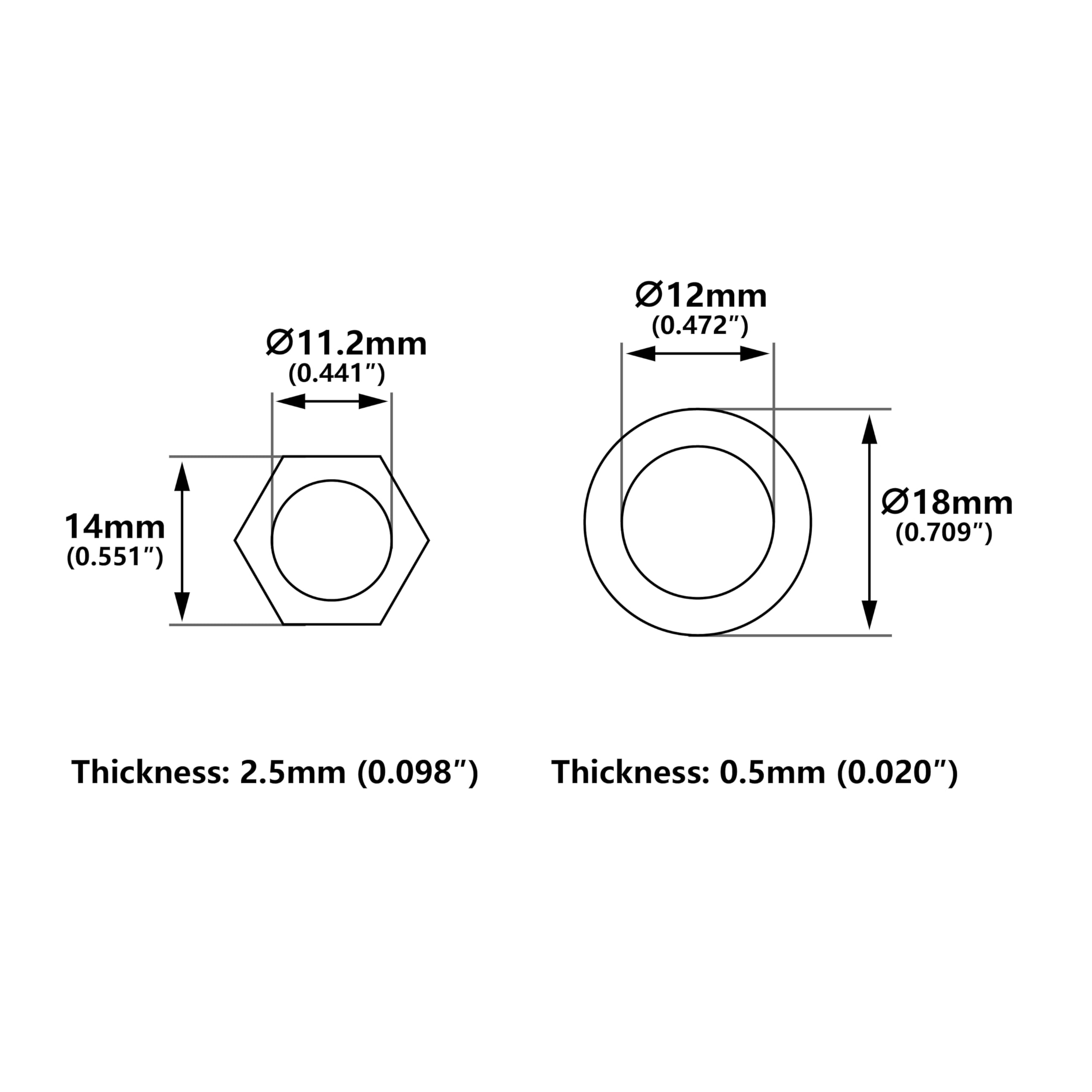Banworks Metric Thread 12mm M12 Guitar 3 Way Toggle Switch Nuts and Washers