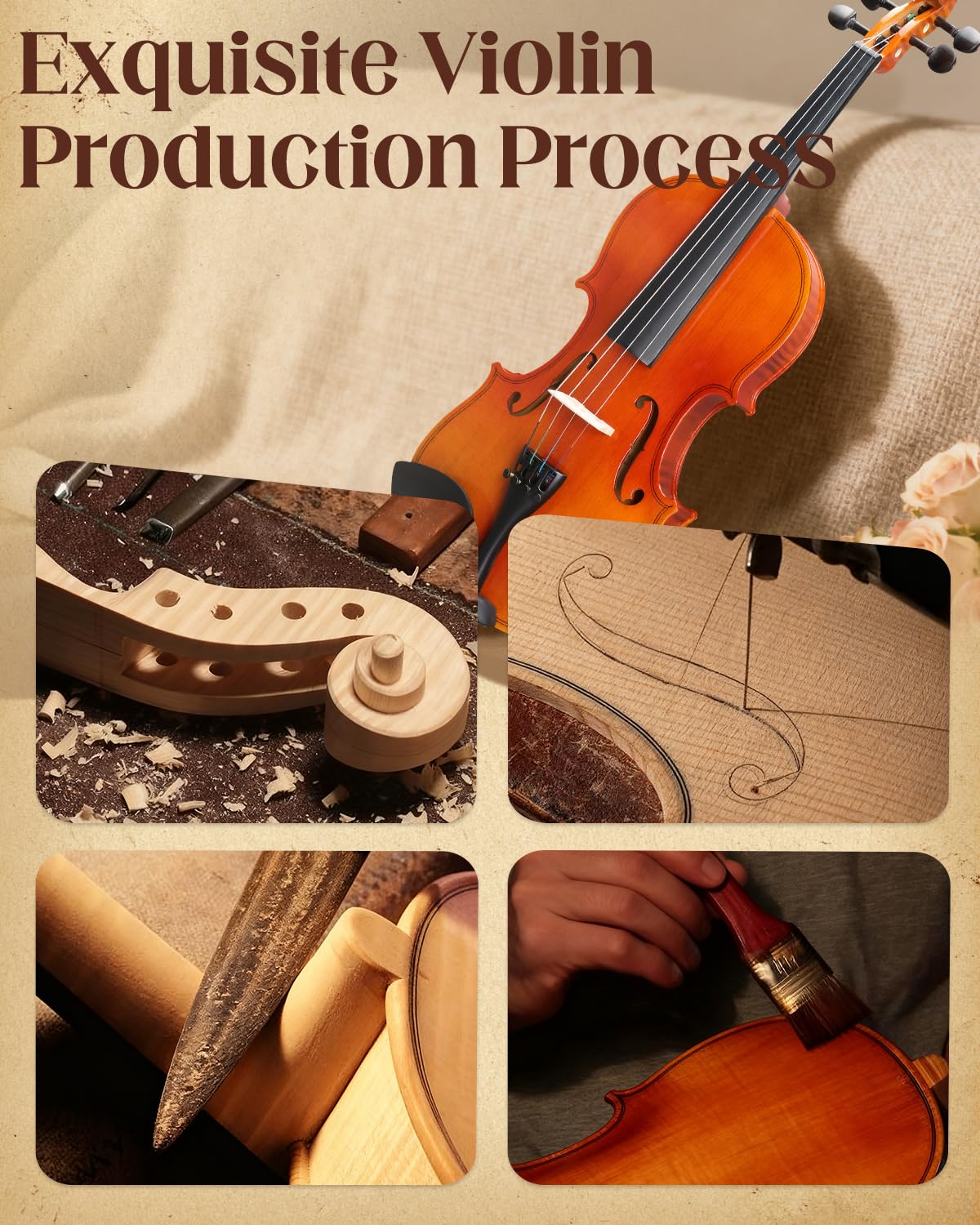 Ktaxon Violin 4/4 Full Size Set Acoustic Fiddle Complete Kit, Glossy