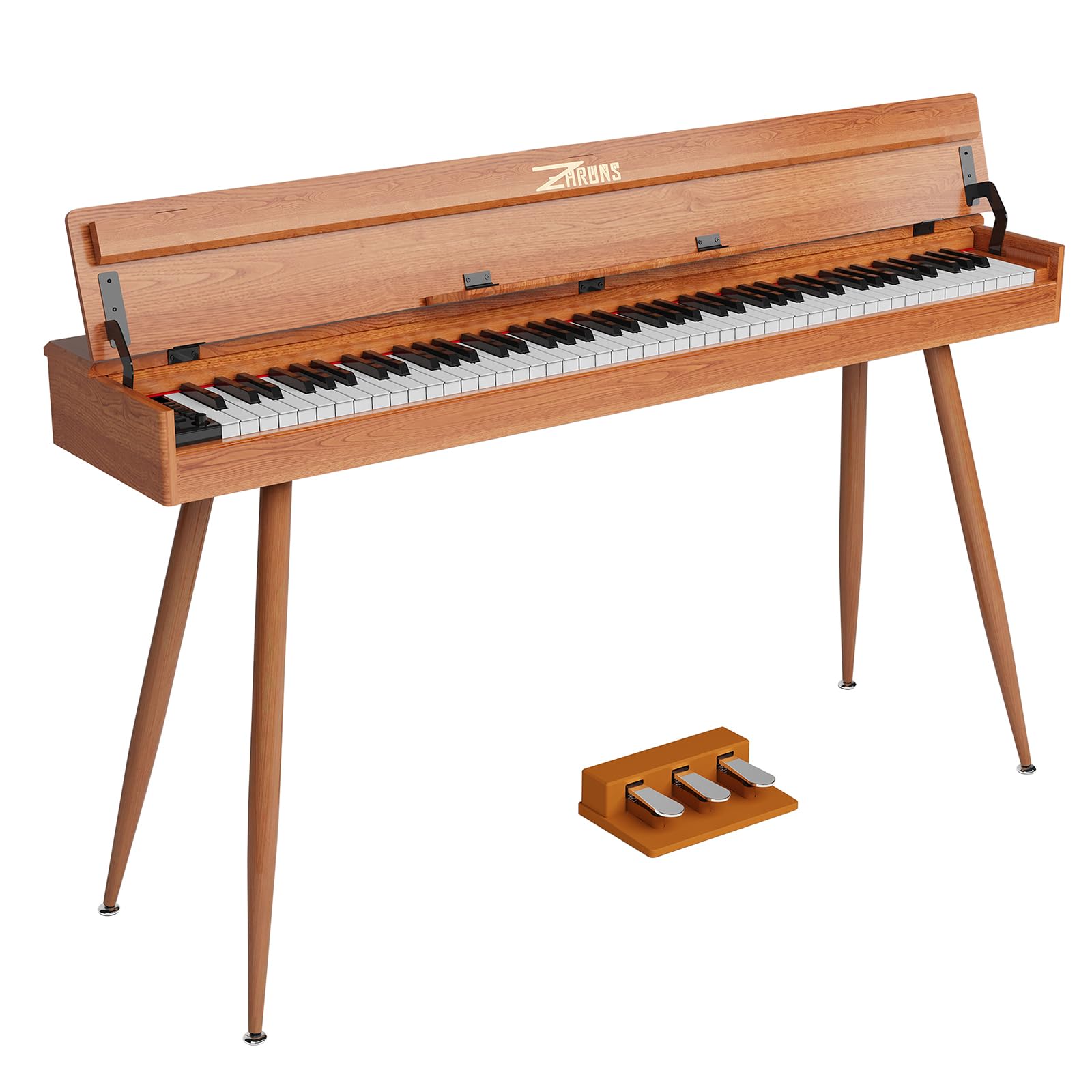 ZHRUNS 88 Key Full-Weighted Digital Piano – Wooden Upright Electric Keyboard with Progressive Hammer Action, 3-Pedal Unit, Stand & Headphone Jack for Beginner Adults (Brown)
