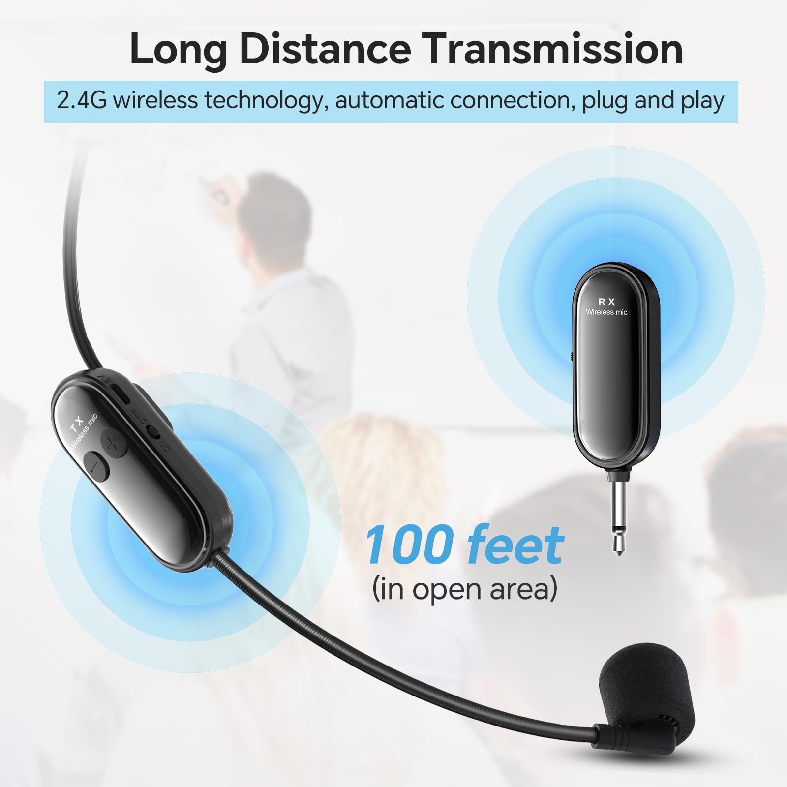 XIAOKOA Wireless Microphone Headset, 2.4G Head Microphones System