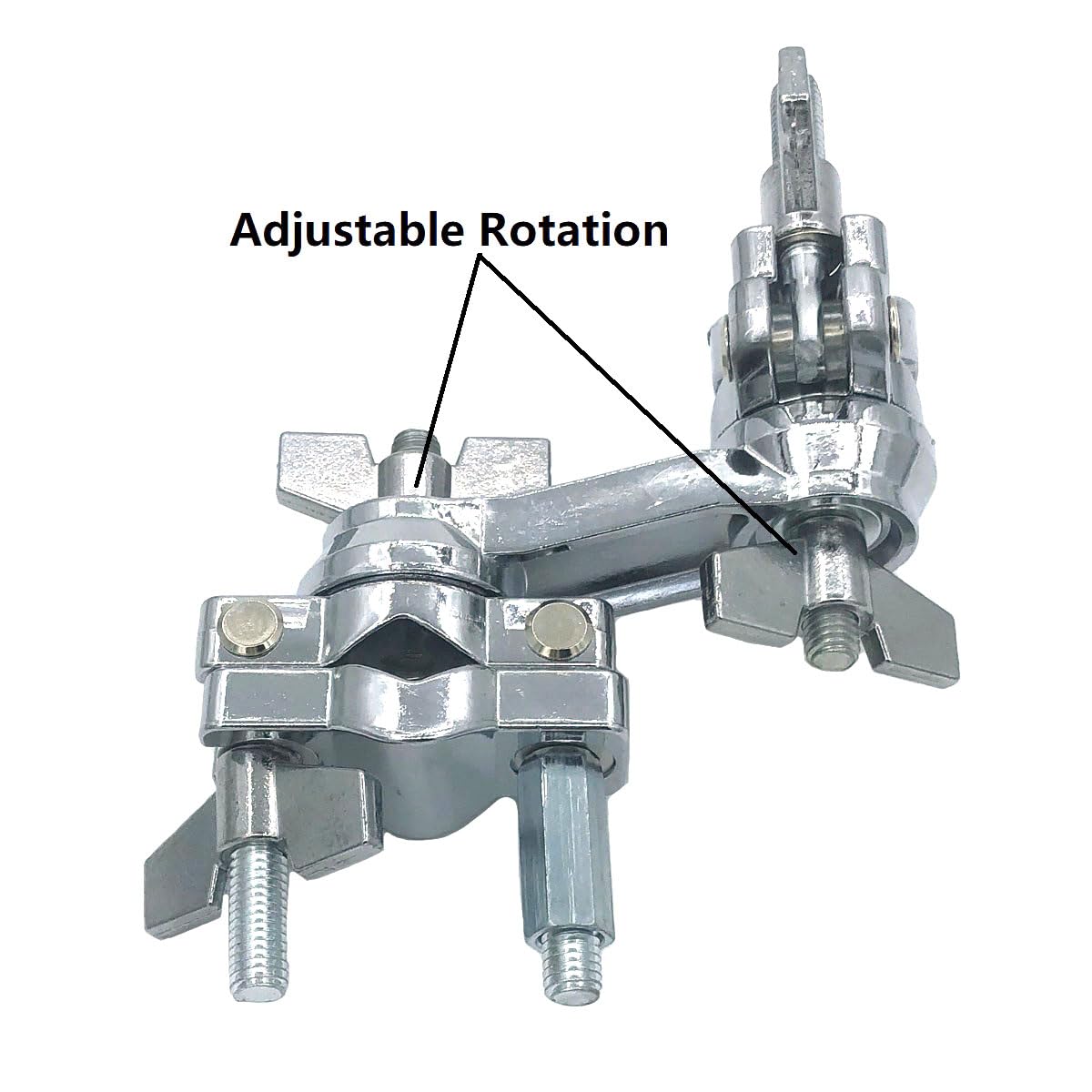 TUOREN Dual Drum Clamp 360° Rotating Multi Clamp Metal Double Hole Drum Set Mounting Clamp for Cowbell Cymbal Holders Percussion Tom Mounting Arms Fit 3/8” to 5/8″ Rods