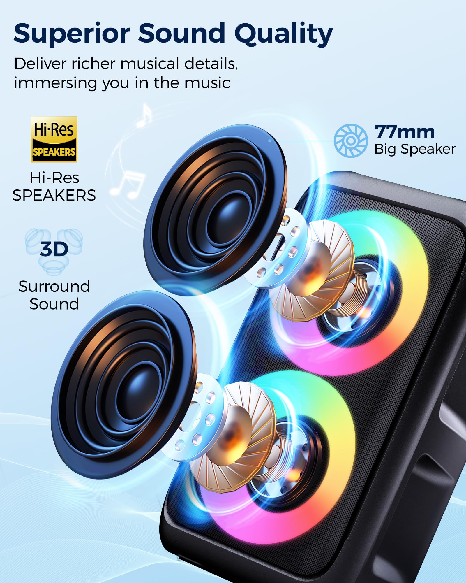 Bluetooth Speaker with 2 Wireless Microphones for Home Outdoor Party