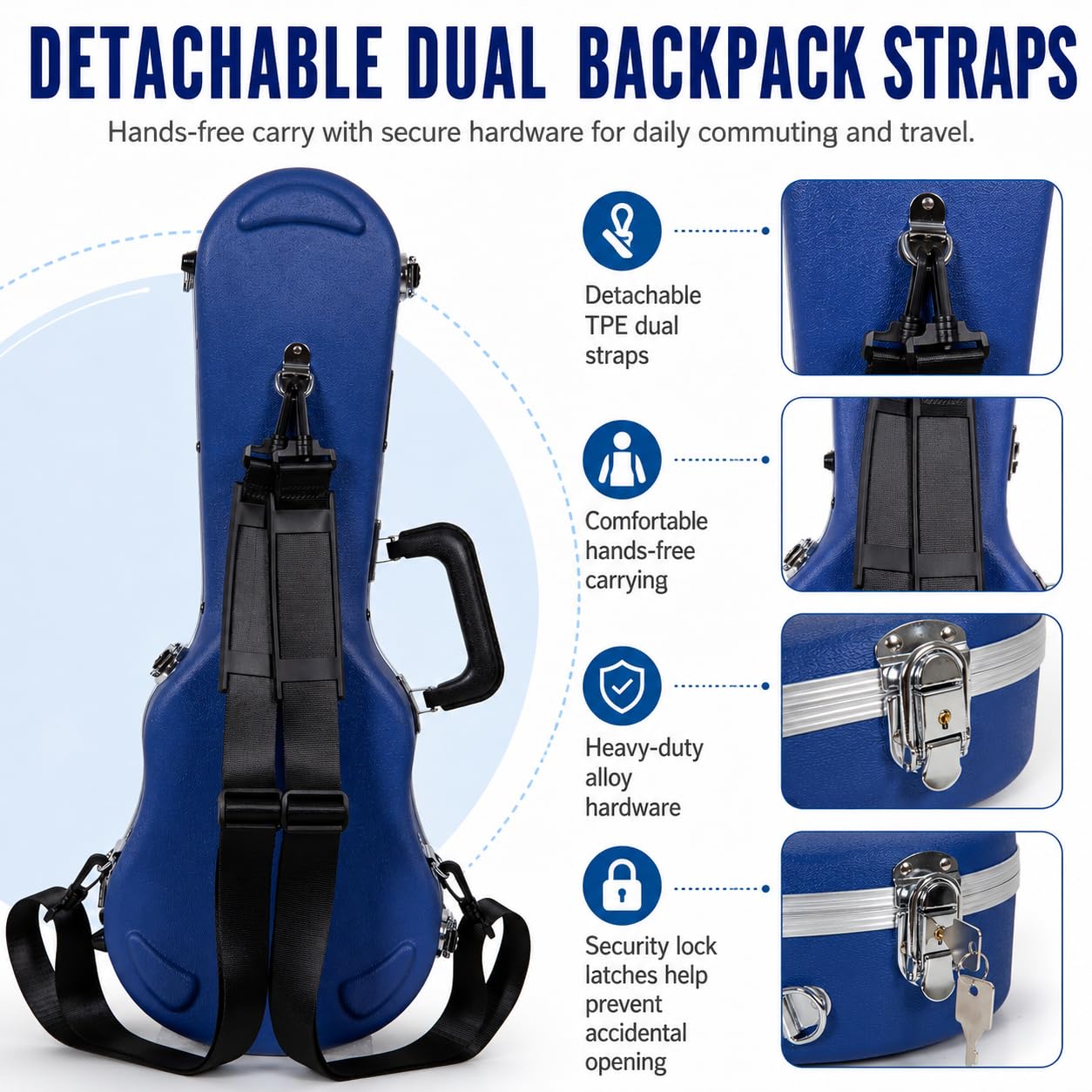 Crossrock Soprano Ukulele Case, Fit for 21 inches | Molded Hardshell with Scratch-Resistant Matte Finish, Security Lock, Accessory Compartment & Shoulder Straps — Vibrant Blue (CRA880SUVB)