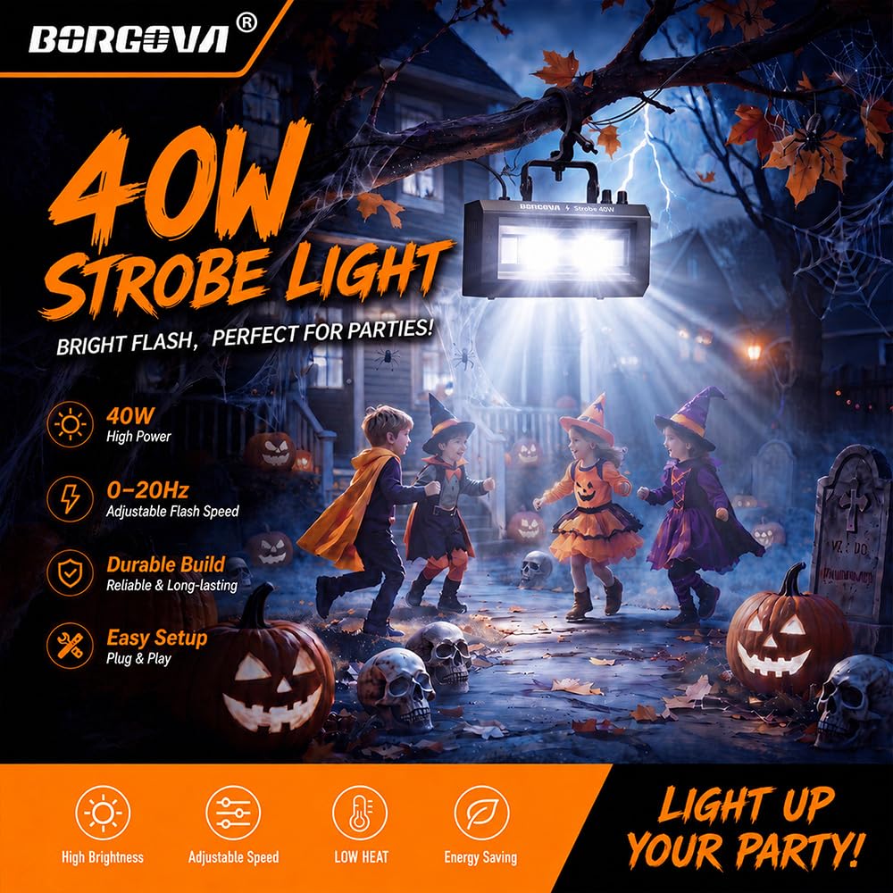 BORGOVA 40W LED Strobe Light, Portable White LED Stage Flashing Light