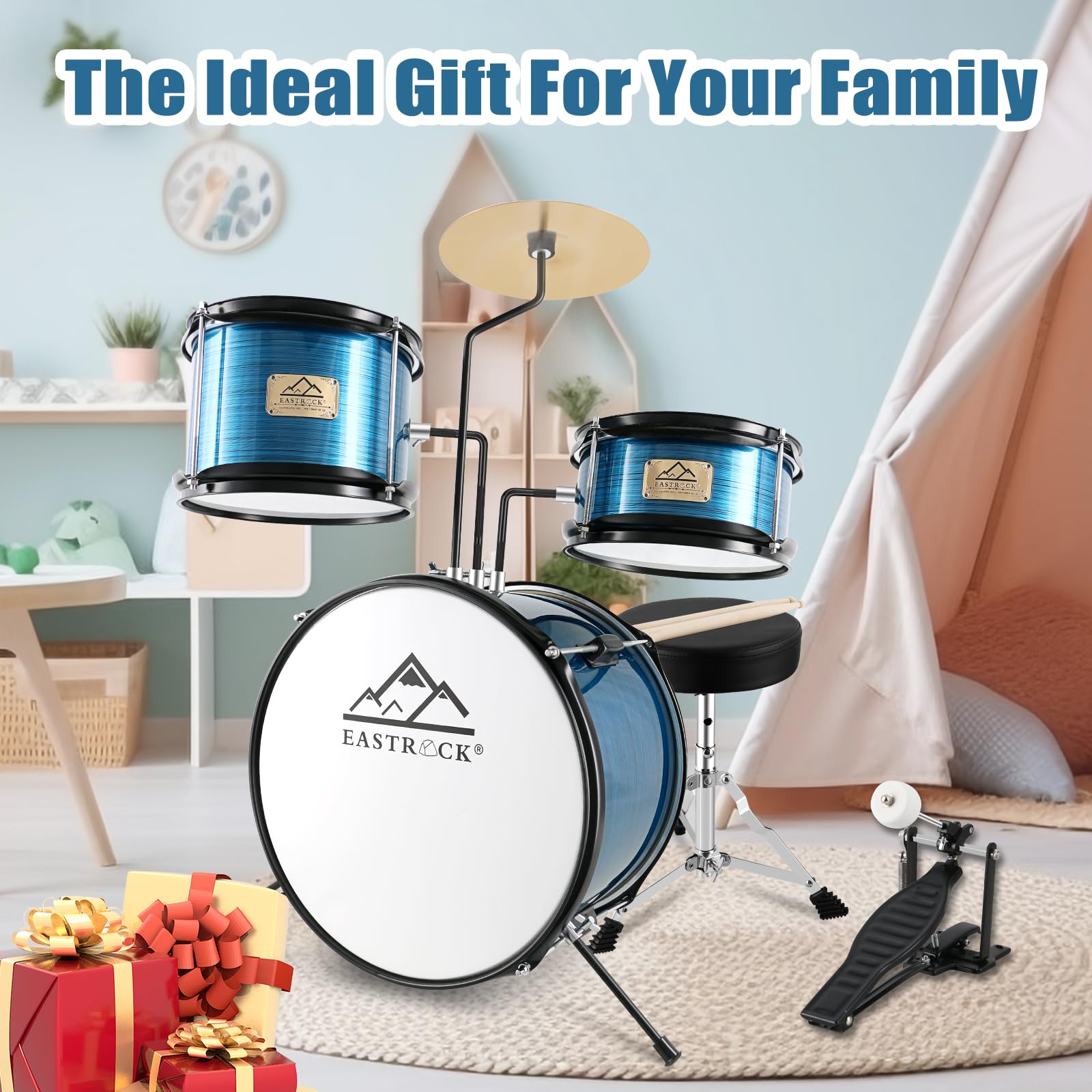 EASTROCK 3 Piece 14” Junior Drum sets for Drummer,Blue