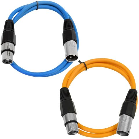 Seismic Audio – SAXLX-2-2 Pack of 2′ XLR Male to XLR Female Patch Cables – Balanced – 2 Foot Patch Cord – Blue and Orange