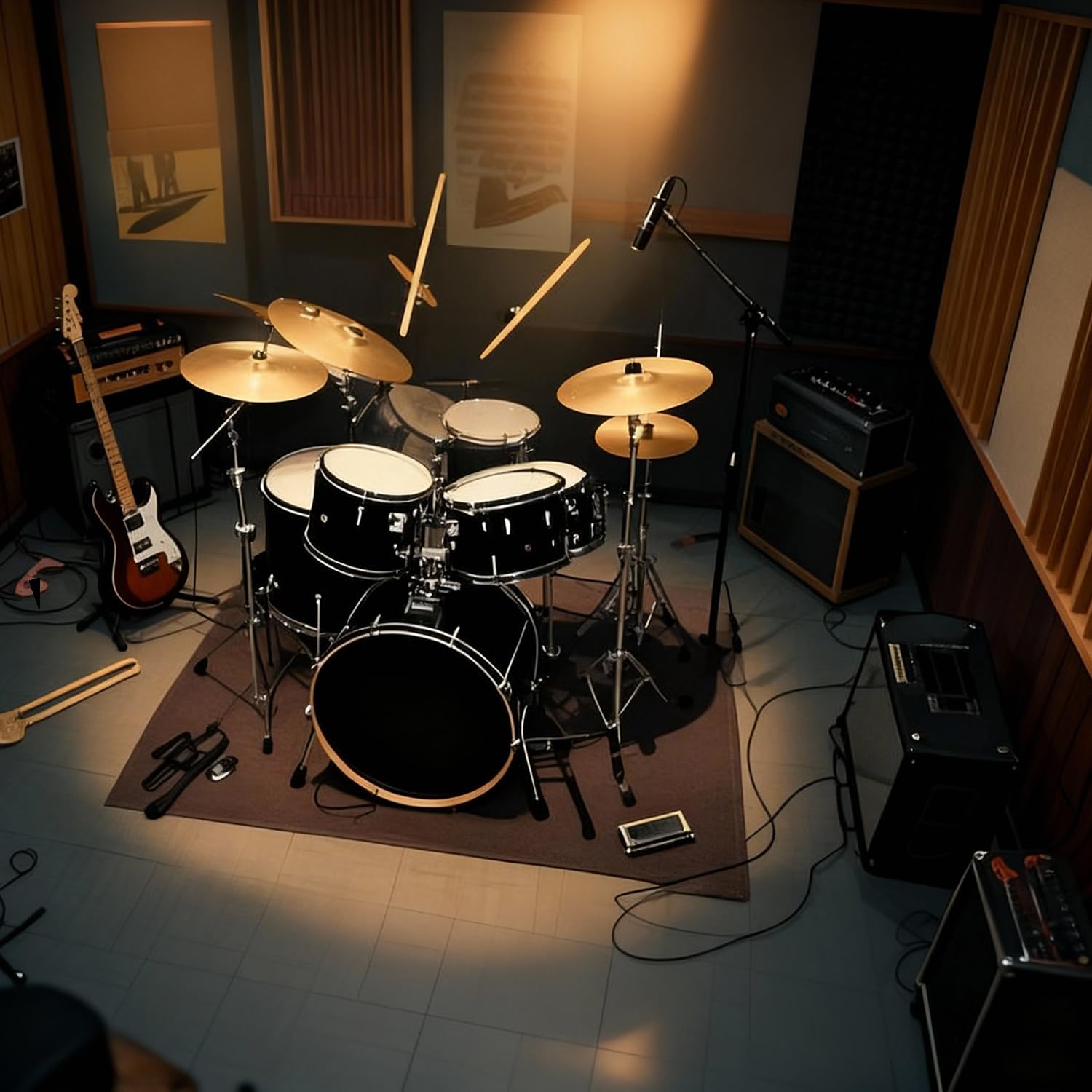 yongjoy Music Rug for Drummers, 4×5.3 Ft Non-Slip Drum Mat