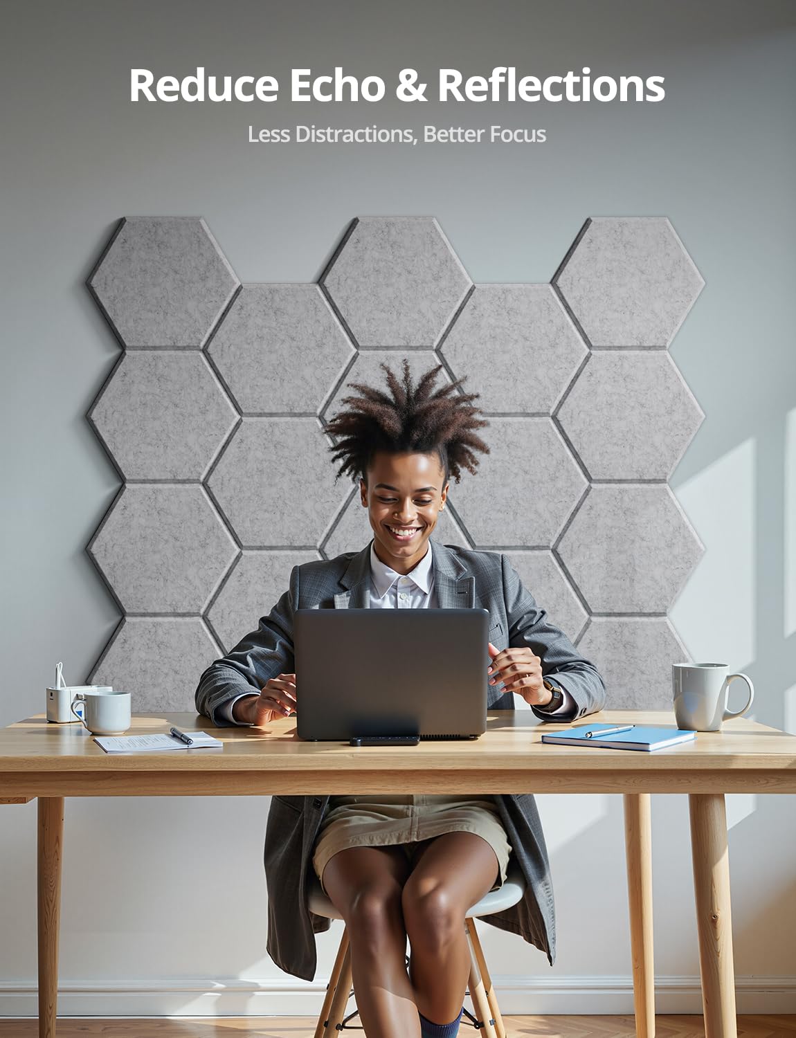 Kuchoow Hexagon Acoustic Wall Panels Sound Absorbing Self Adhesive Tiles