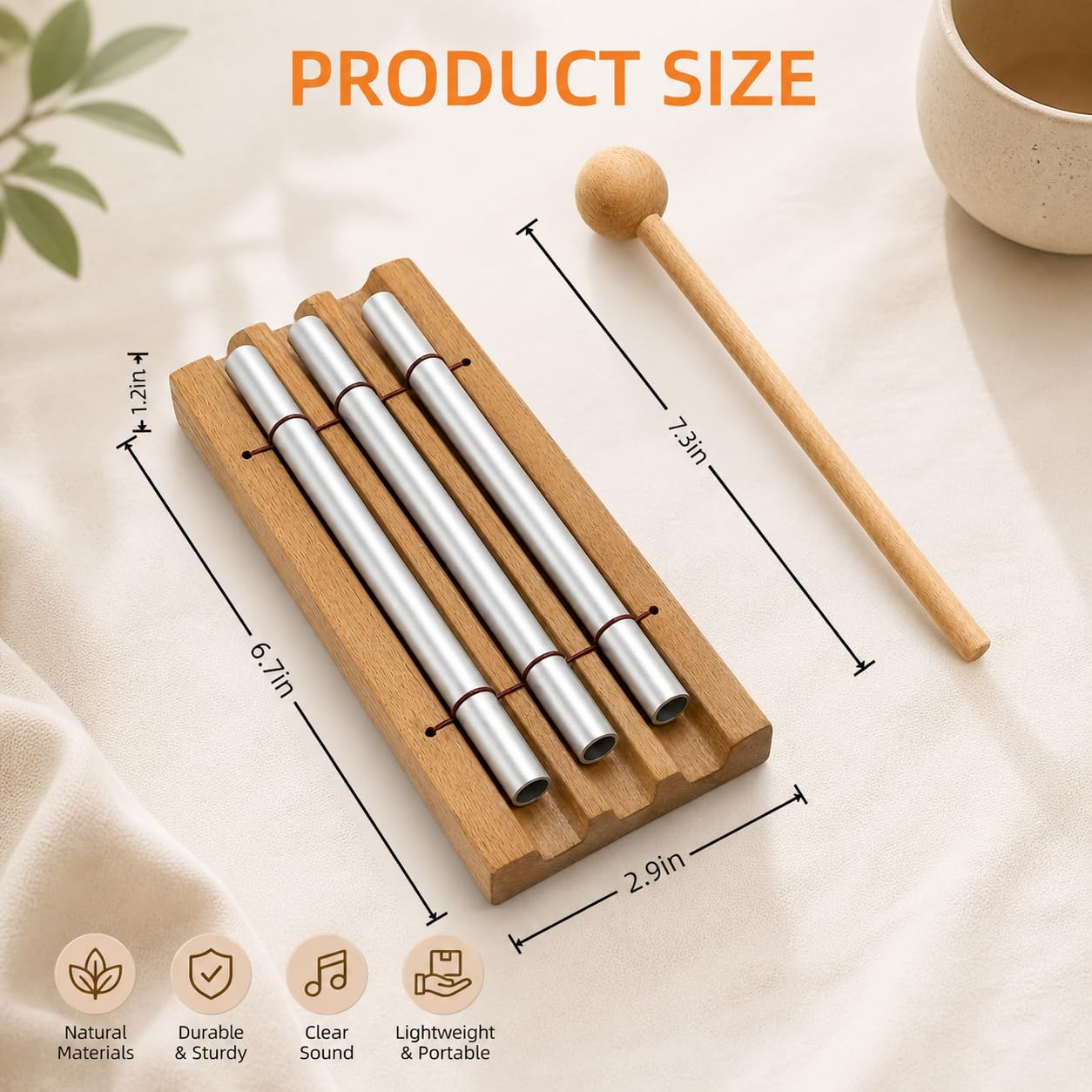 Blinvcra 3 Tone Hand Chime Bell for healing, Meditation Chime Bar with Wooden Mallet for Teachers Classroom Management, Mindfulness Bell Percussion Instrument for Yoga, Prayer, Focus and Relaxation