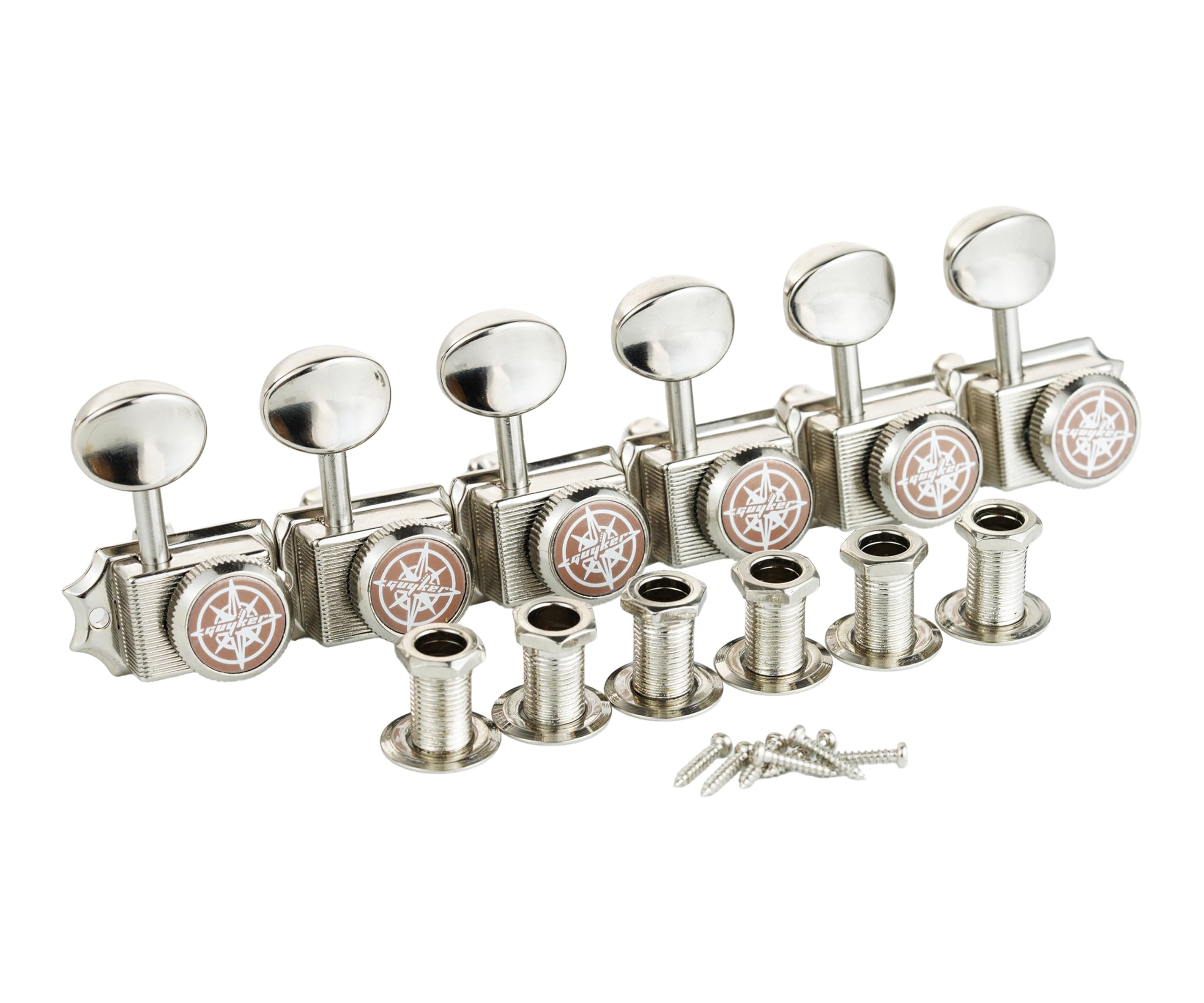 Guyker 6-in-line Vintage Guitar Lock String Tuners – Locking Tuning Key Pegs Machine Heads Replacement Parts for ST TL Style Electric Guitars Gear Ratio 1:15 – nickel