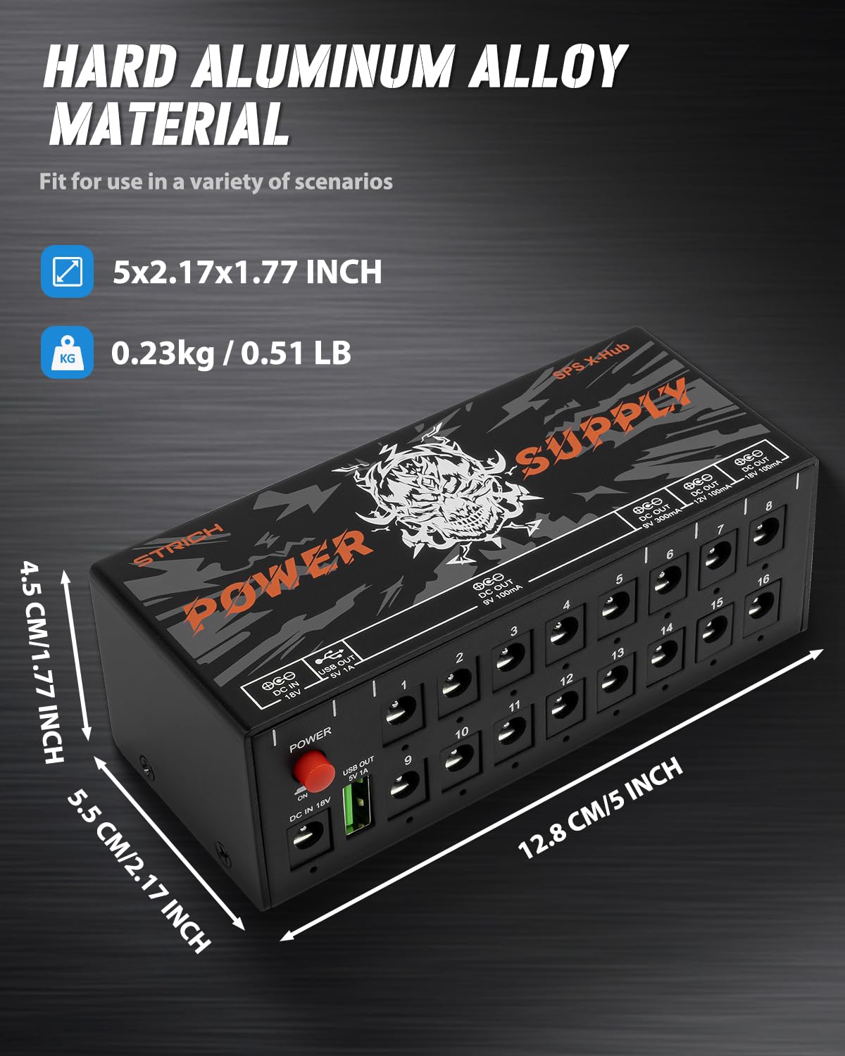 STRICH SPS X-Hub Guitar Pedal Power Supply, 16 Outputs, 9V/12V/18V