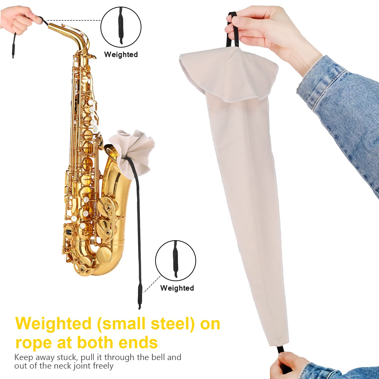 Saxophone Cleaning Kits with Case for Sax and Clarinet Flute Trumpet Instruments,8PCS Saxophone Mouthpiece Cushion,Mouthpiece Brush Microfiber Cleaning Cloth(Beige)